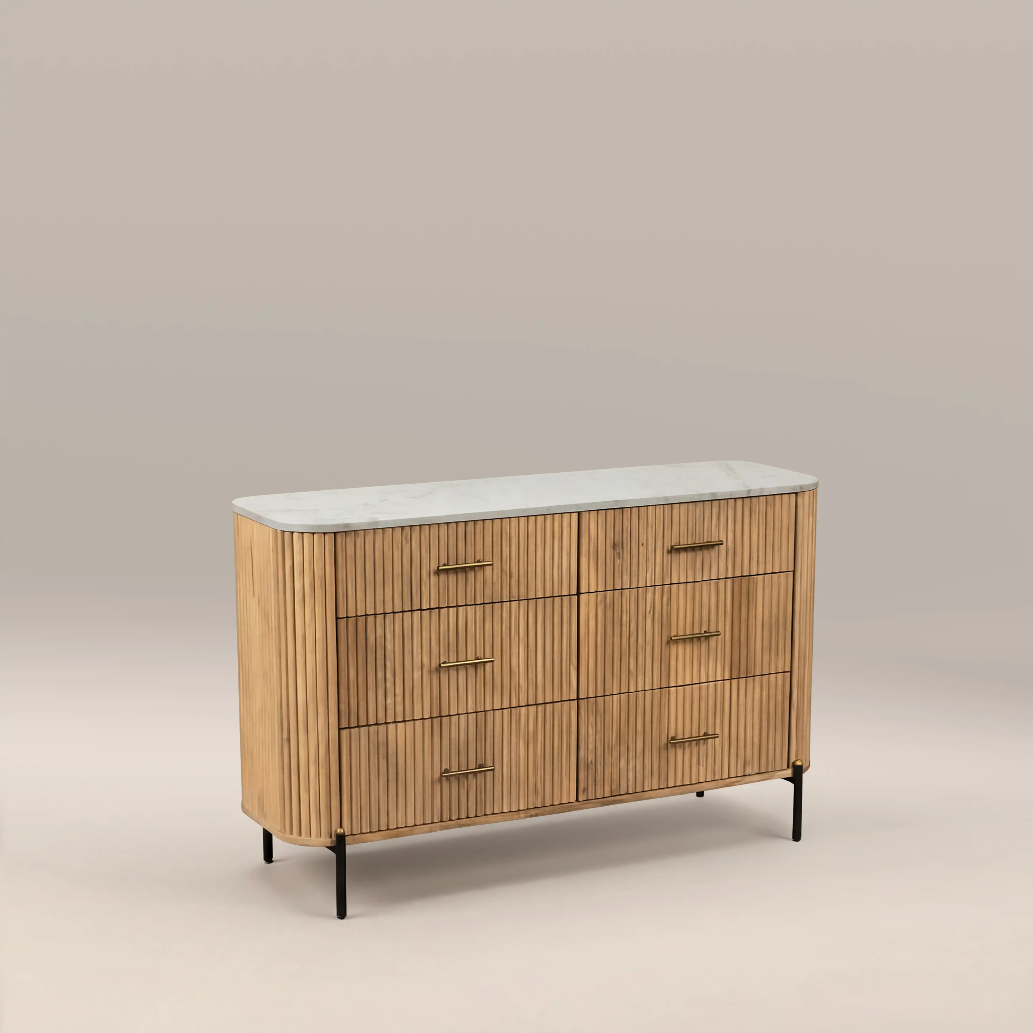 Oliver 6 Drawer Wide Chest of Drawers | White Marble & Natural - Image 3