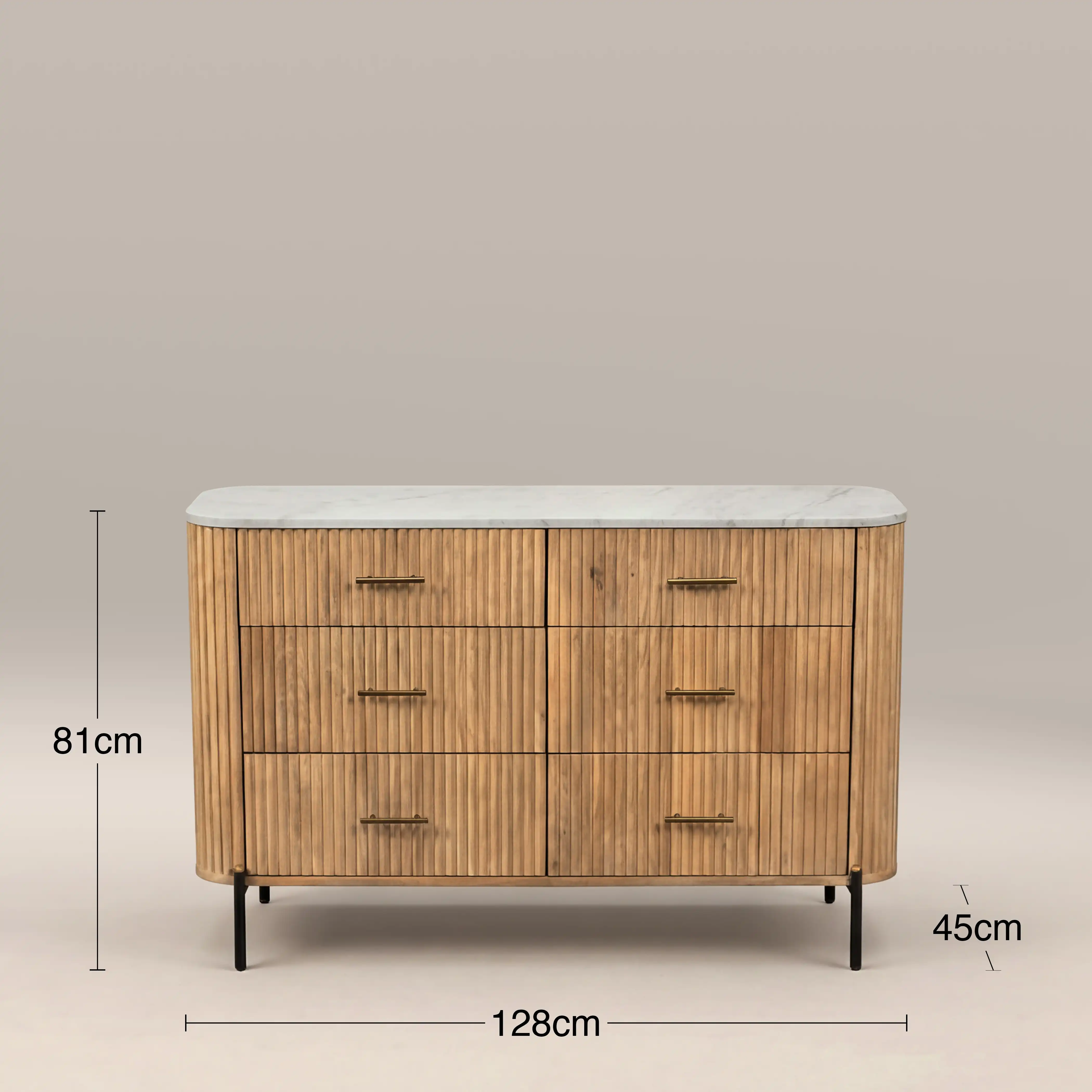 Oliver 6 Drawer Wide Chest of Drawers | White Marble & Natural - Image 6