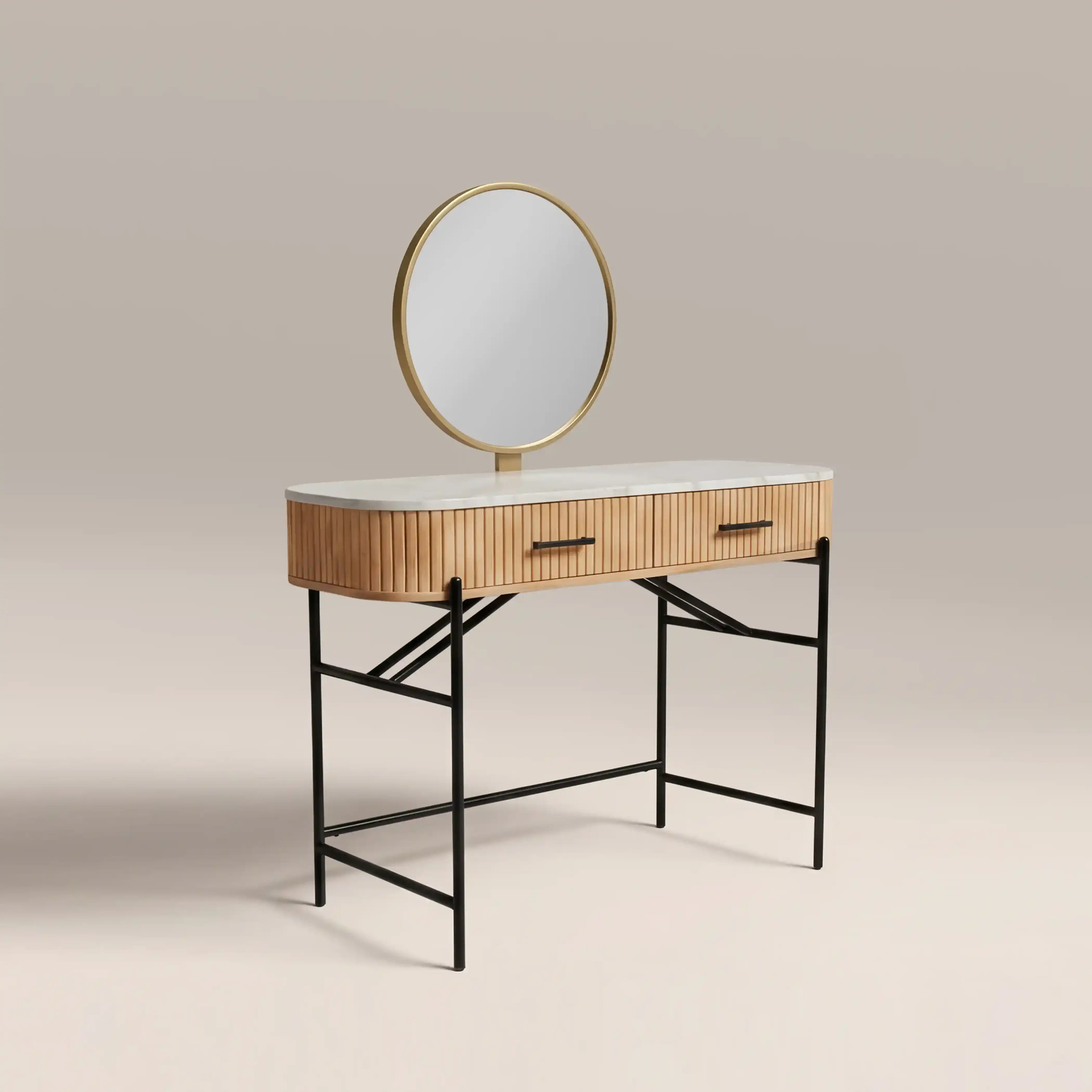 Oliver Dressing Table | White Marble & Natural - Image 2
