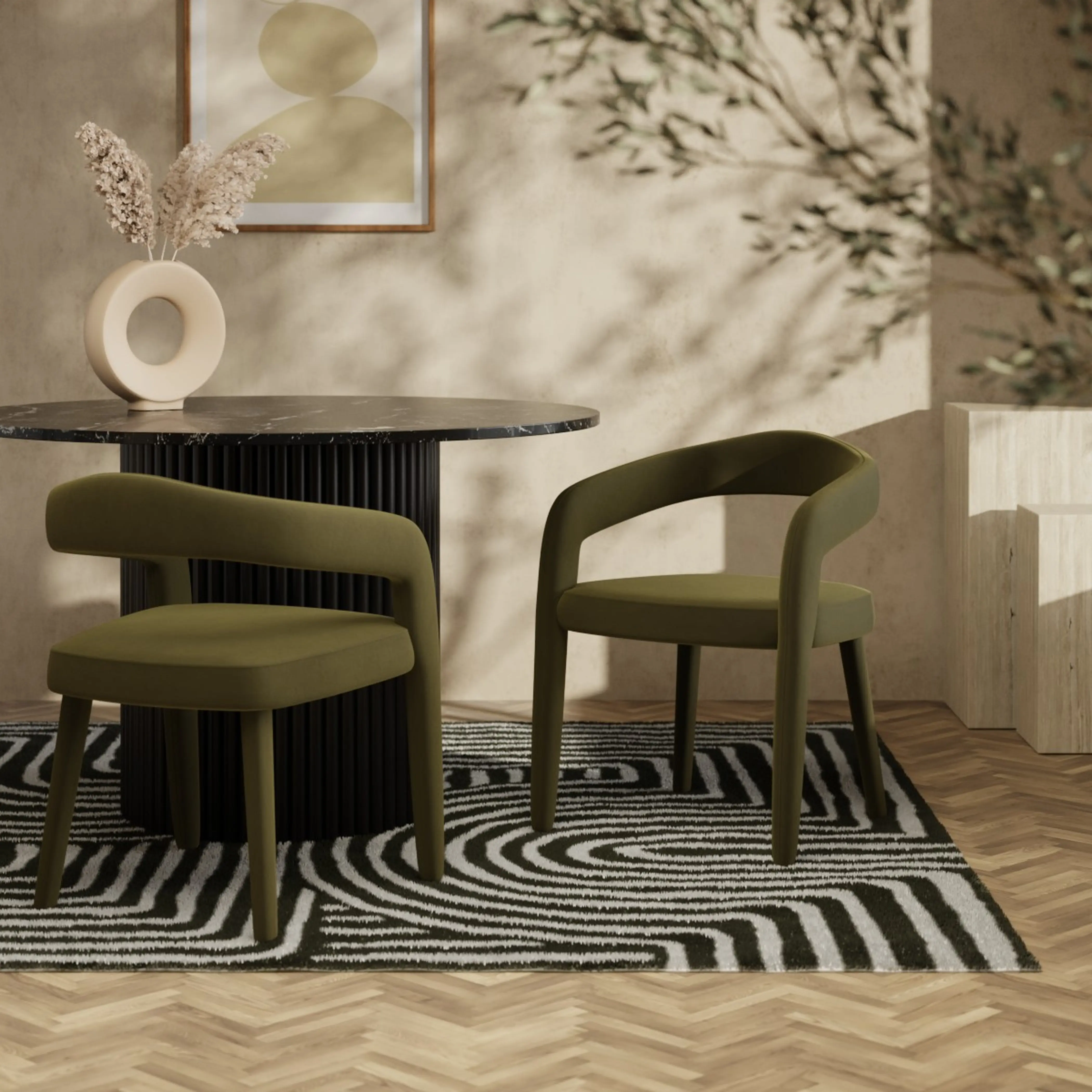 Ophelia Carver Dining Chair | Moss Green Sustainable Mohair Velvet - Image 2