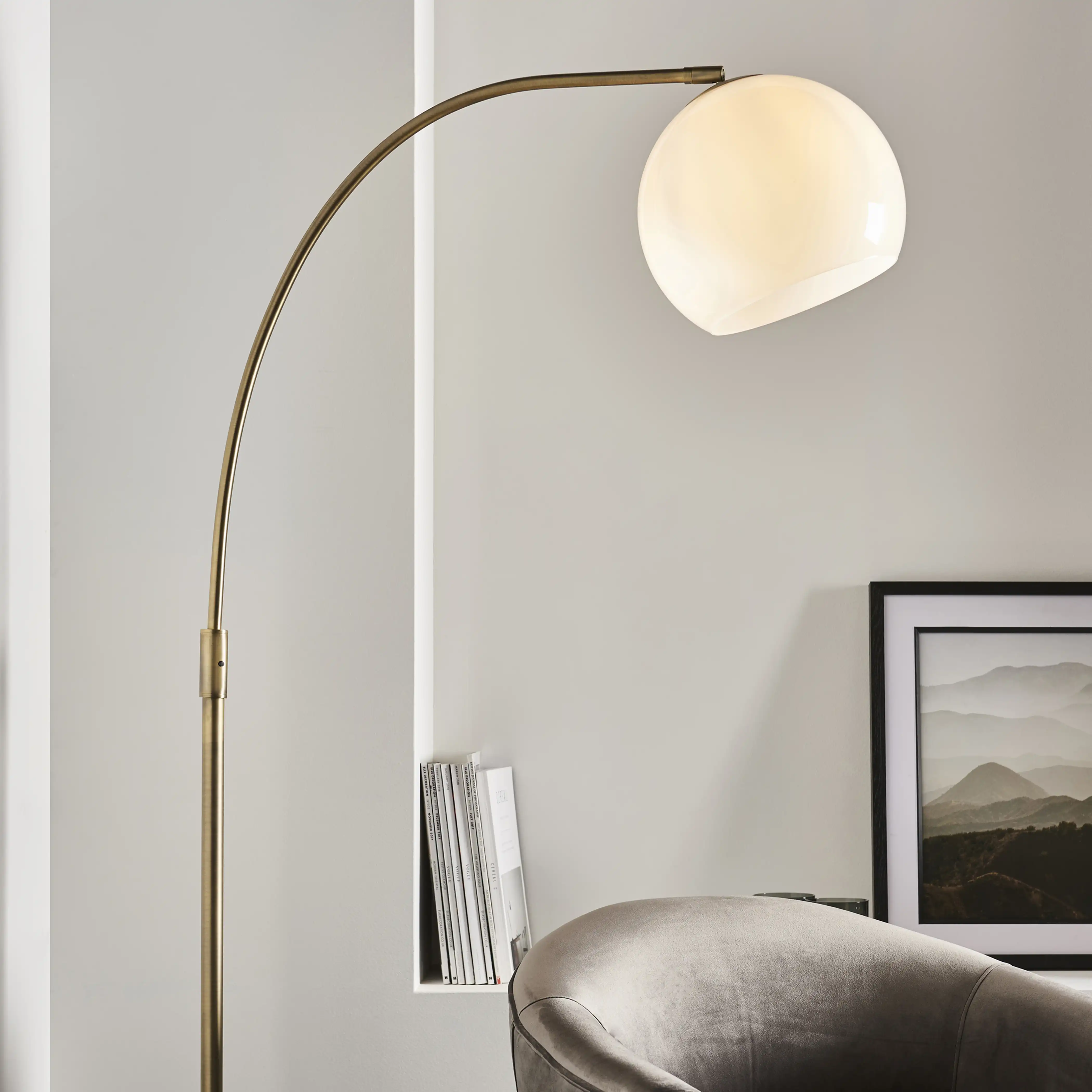 Otto Arched Floor Lamp | Opal & Black - Image 2
