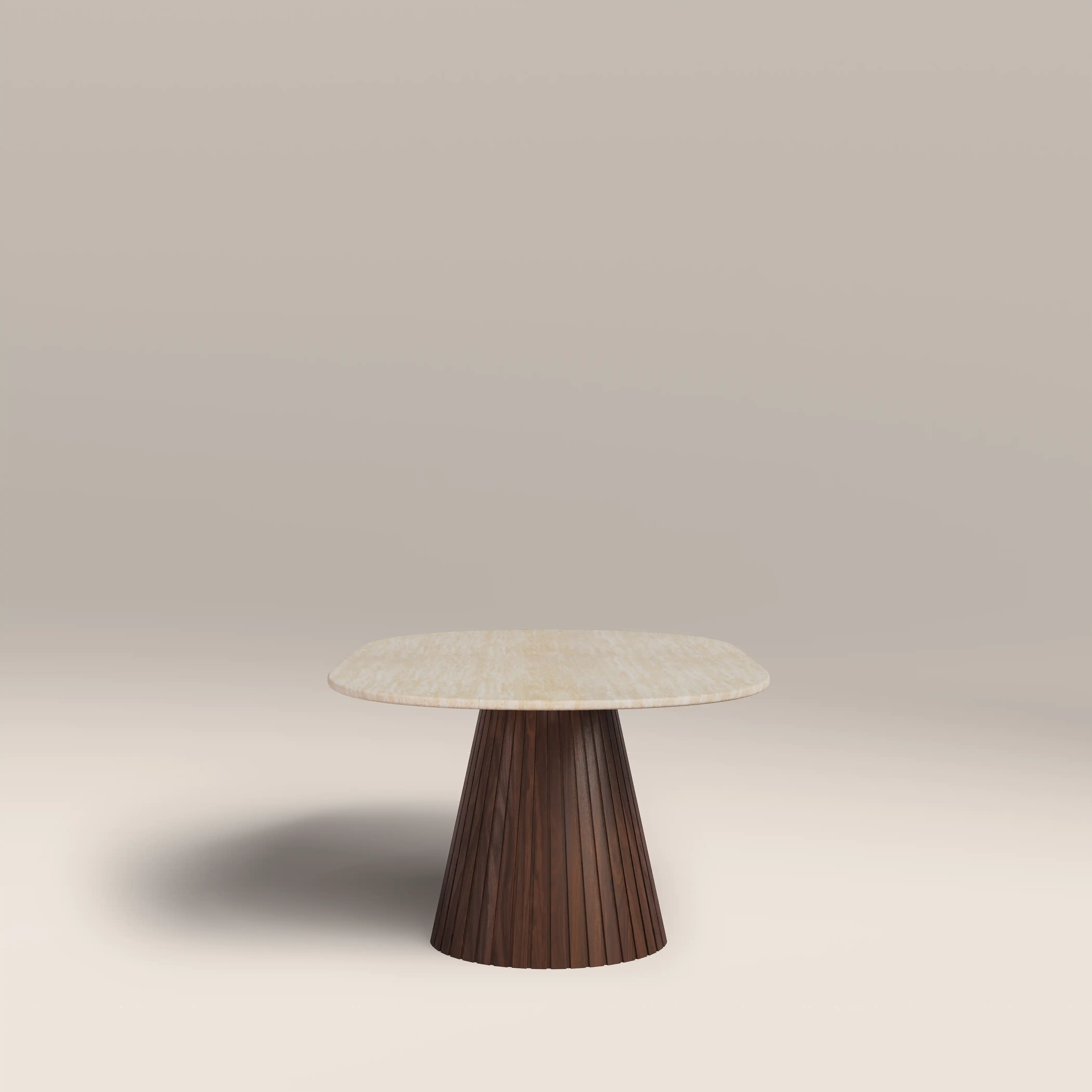 Oxborough Oval Coffee Table | Natural Travertine Effect Stone & Walnut - Image 5