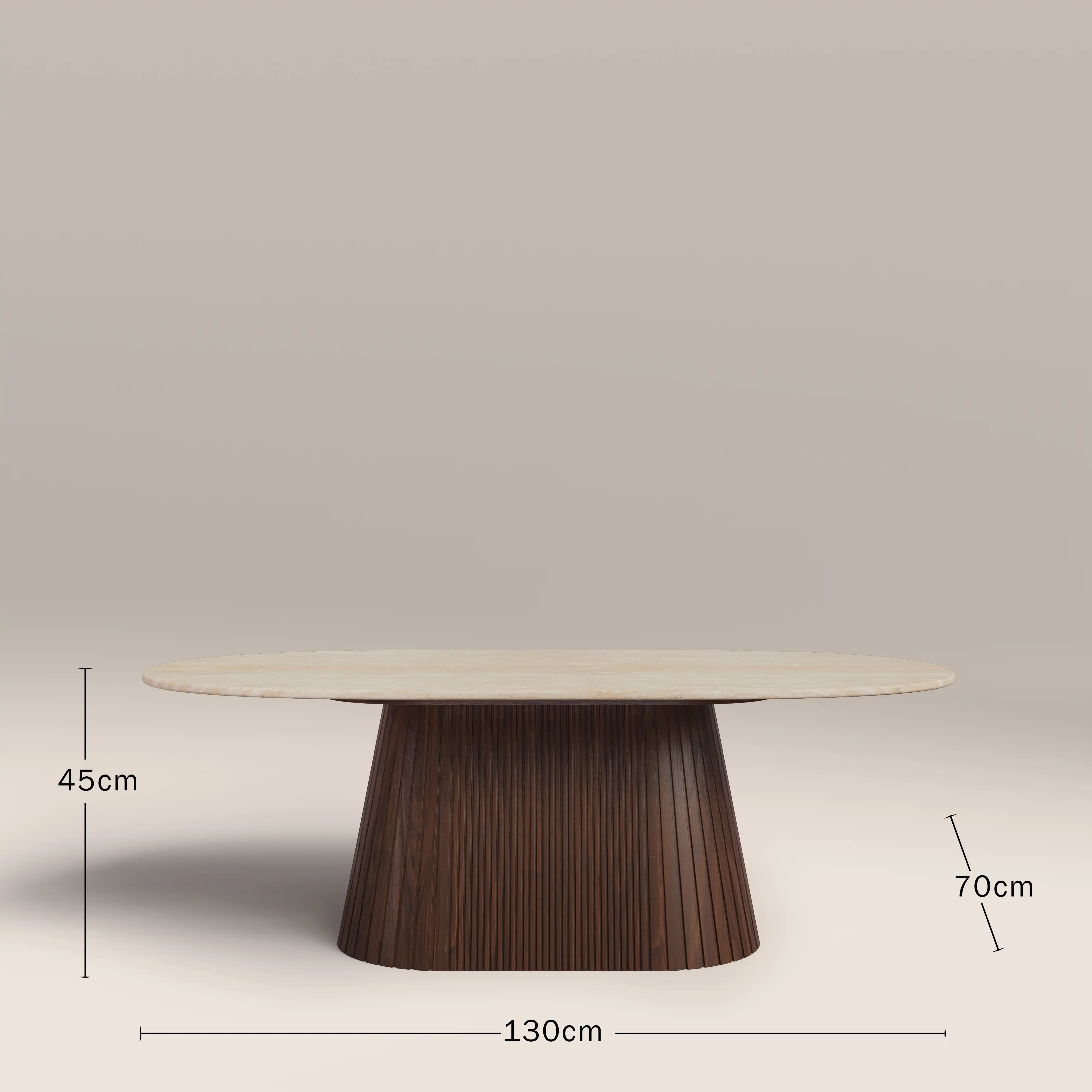Oxborough Oval Coffee Table | Natural Travertine Effect Stone & Walnut - Image 6
