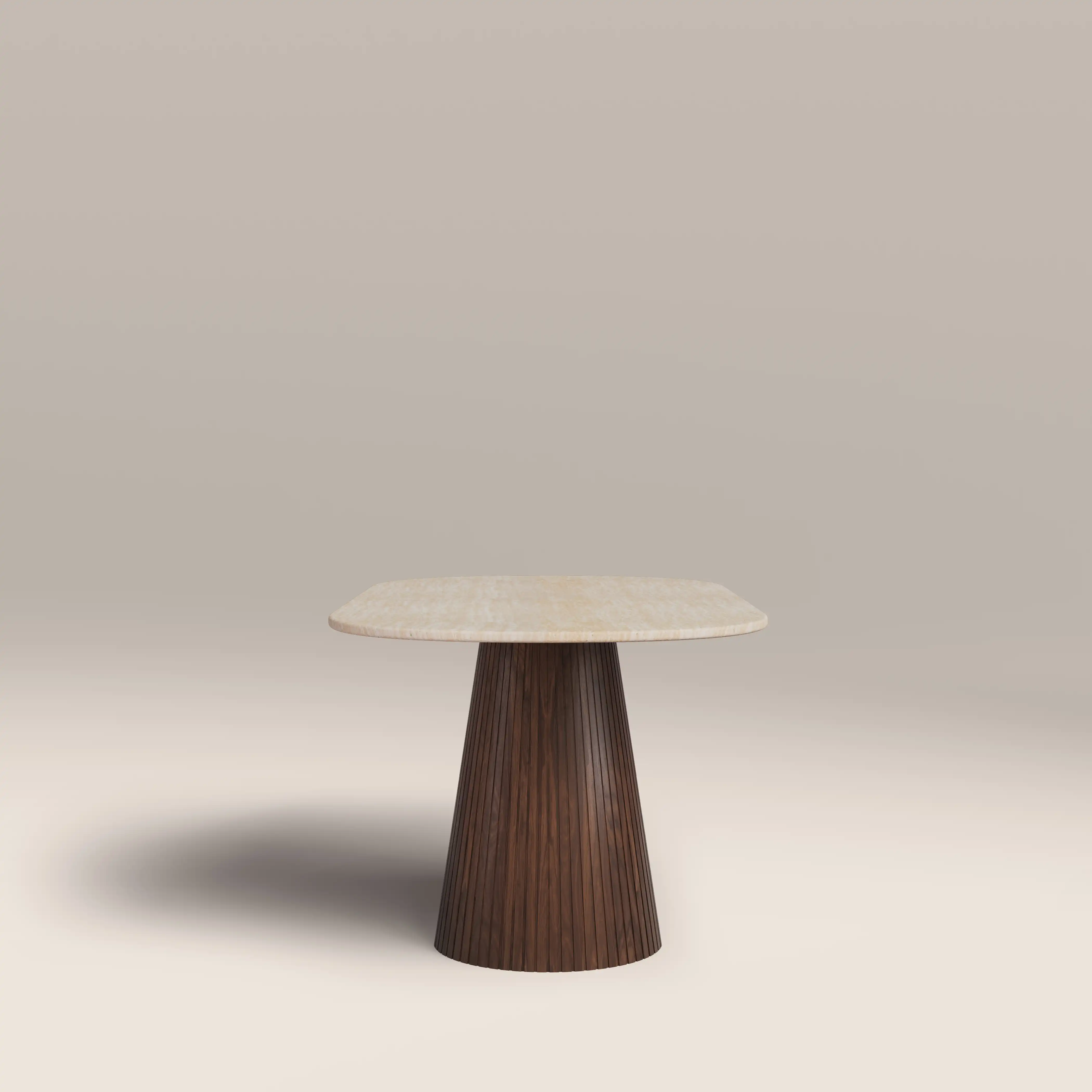 Oxborough 6 Seat Oval Dining Table | Natural Travertine Effect Stone & Walnut - Image 4