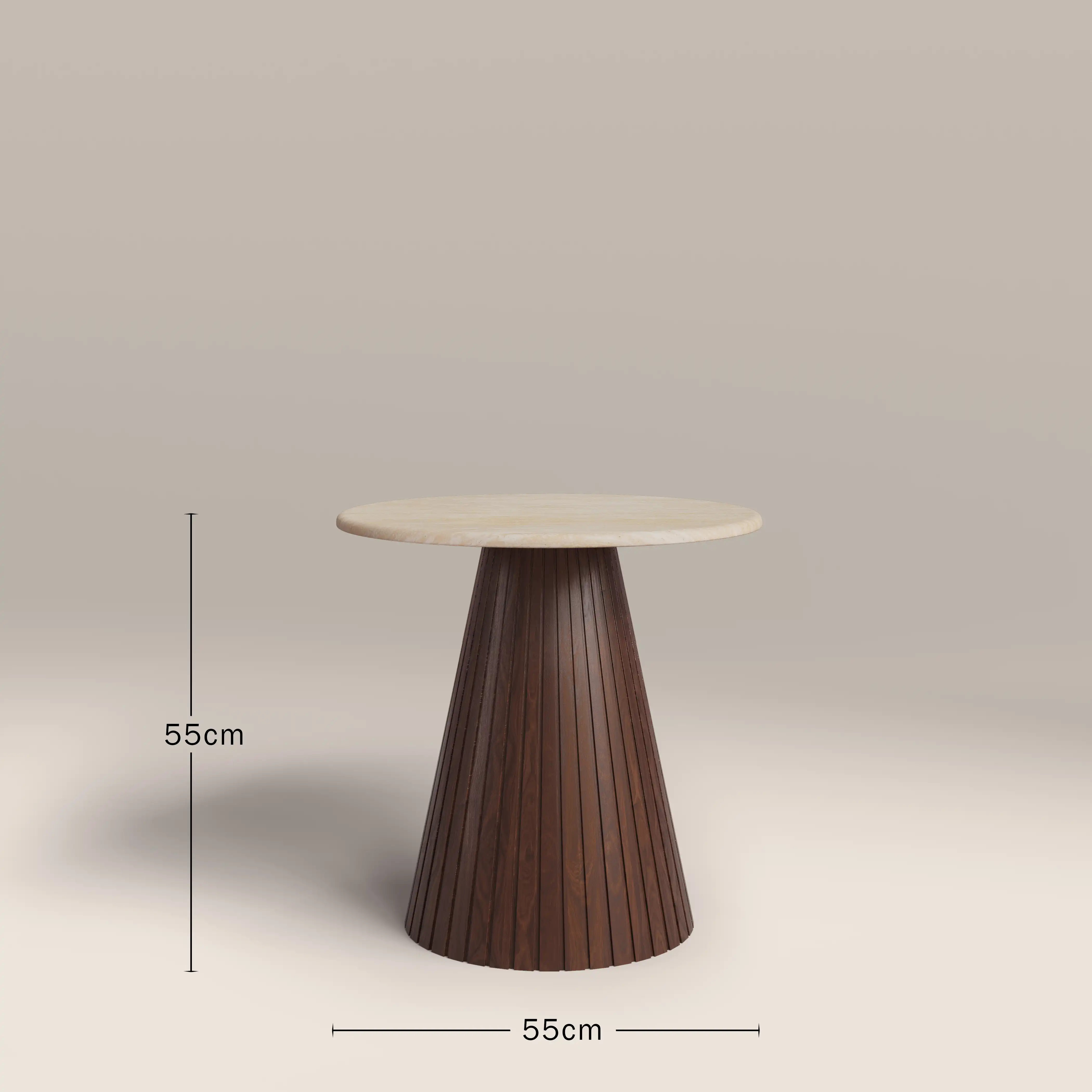 Oxborough Round Side Table | Natural Travertine Effect Stone & Walnut - Image 4