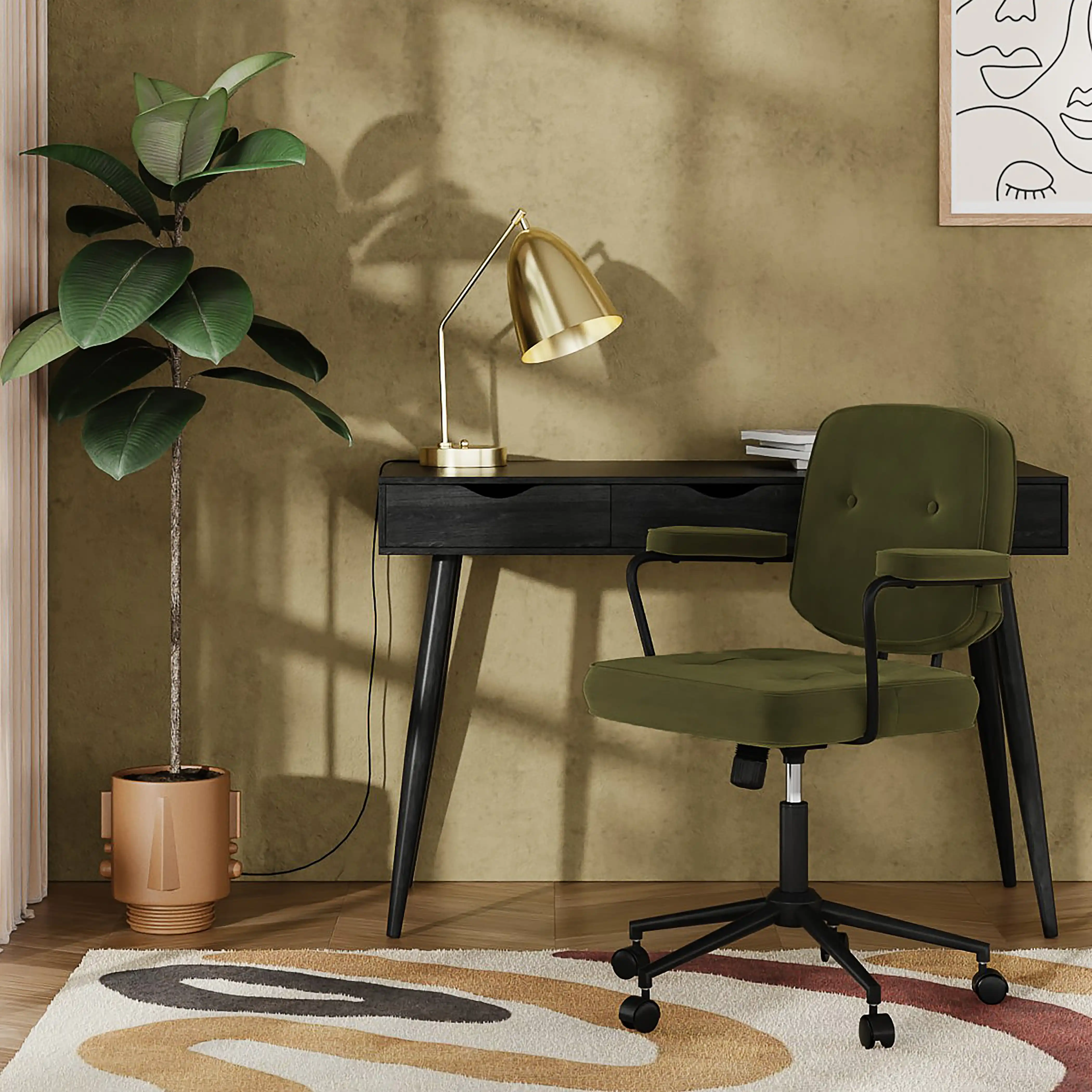 Paige Office Chair | Olive Green Sustainable Velvet & Black - Image 2