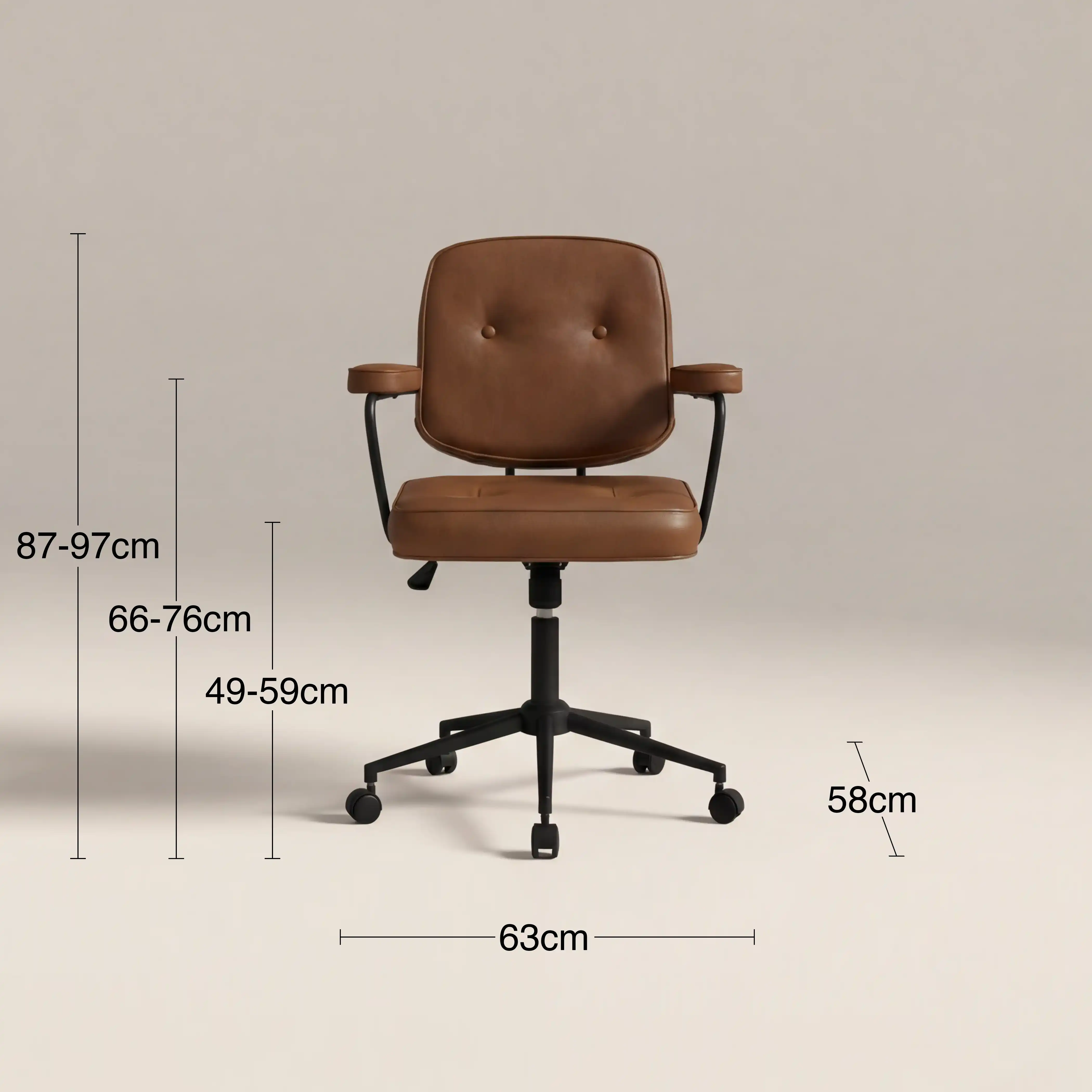 Paige Office Chair | Vintage Tan Faux Leather & Black - Image 6