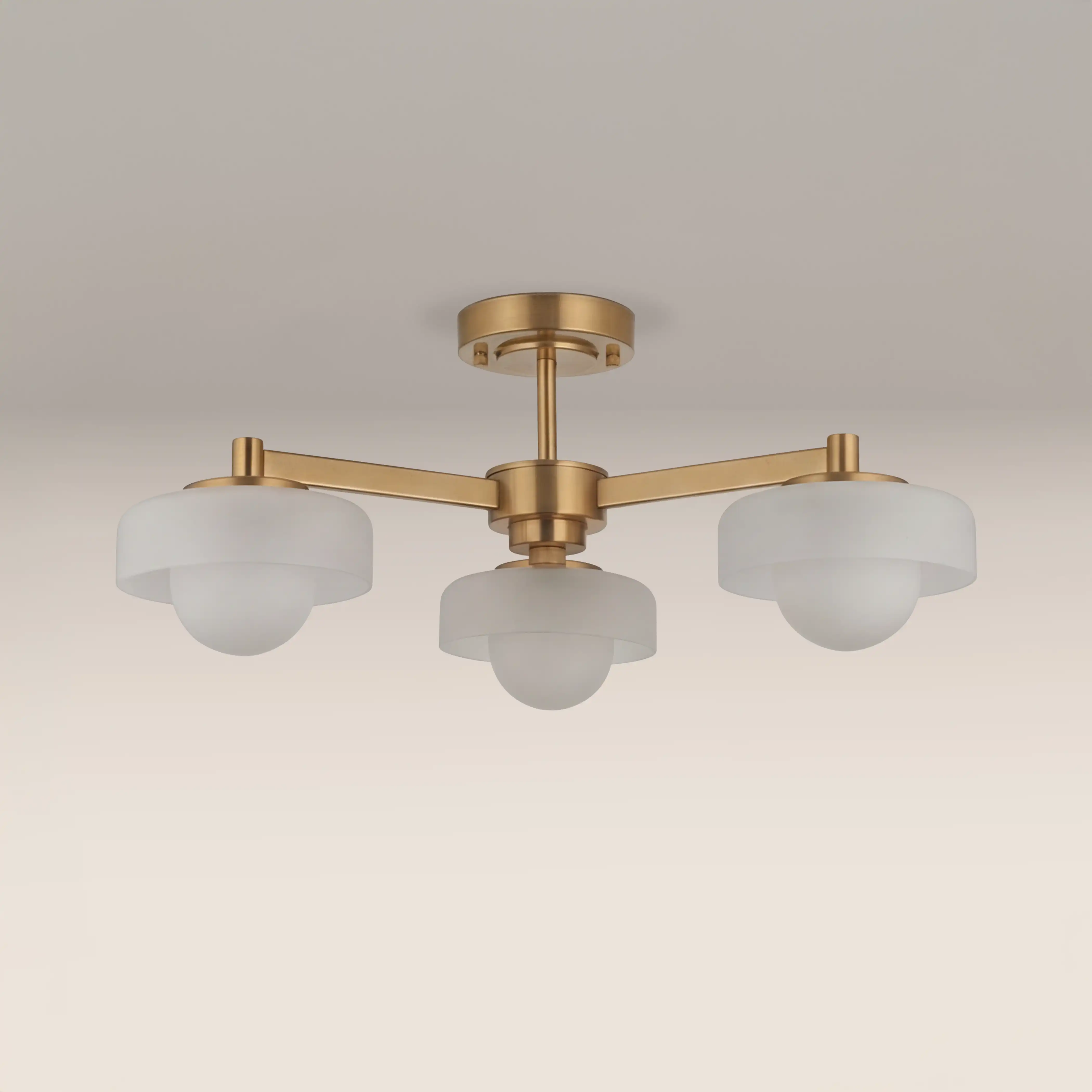 Parson 3 Light Semi Flush Ceiling Light | Opal & Brass - Image 4