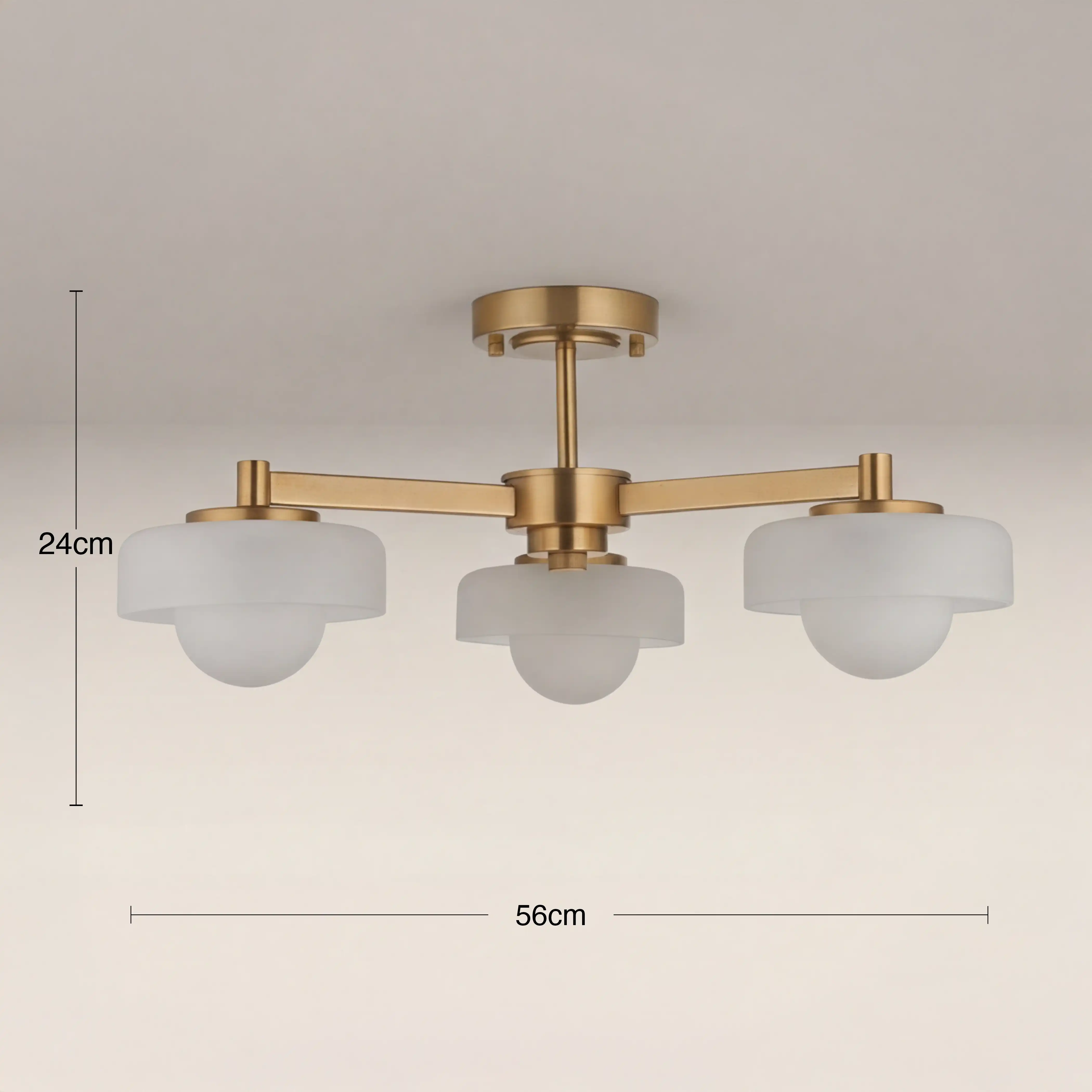 Parson 3 Light Semi Flush Ceiling Light | Opal & Brass - Image 5
