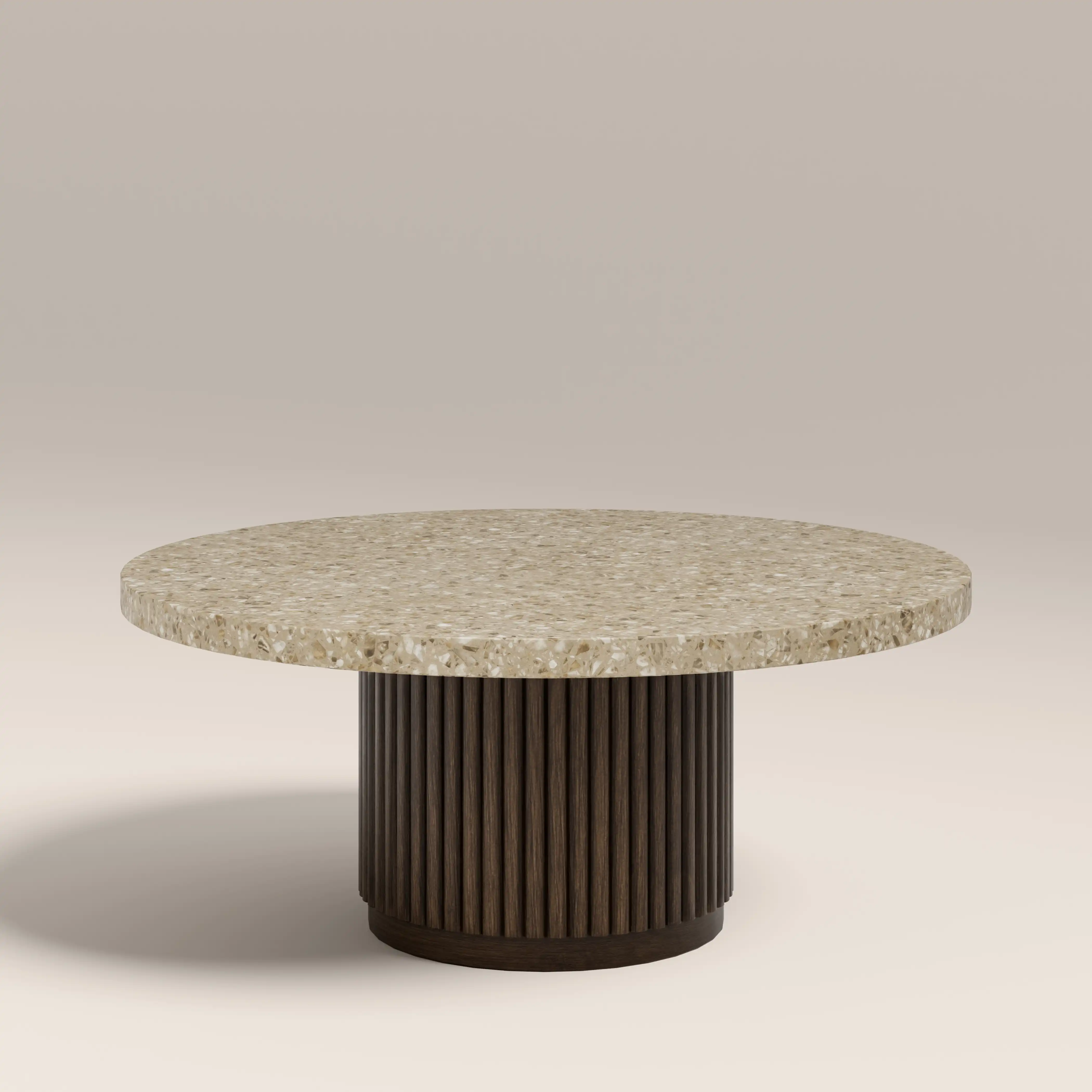 Pedersen Round Coffee Table | Cappuccino Brown Riverstone Marble & Walnut - Image 2
