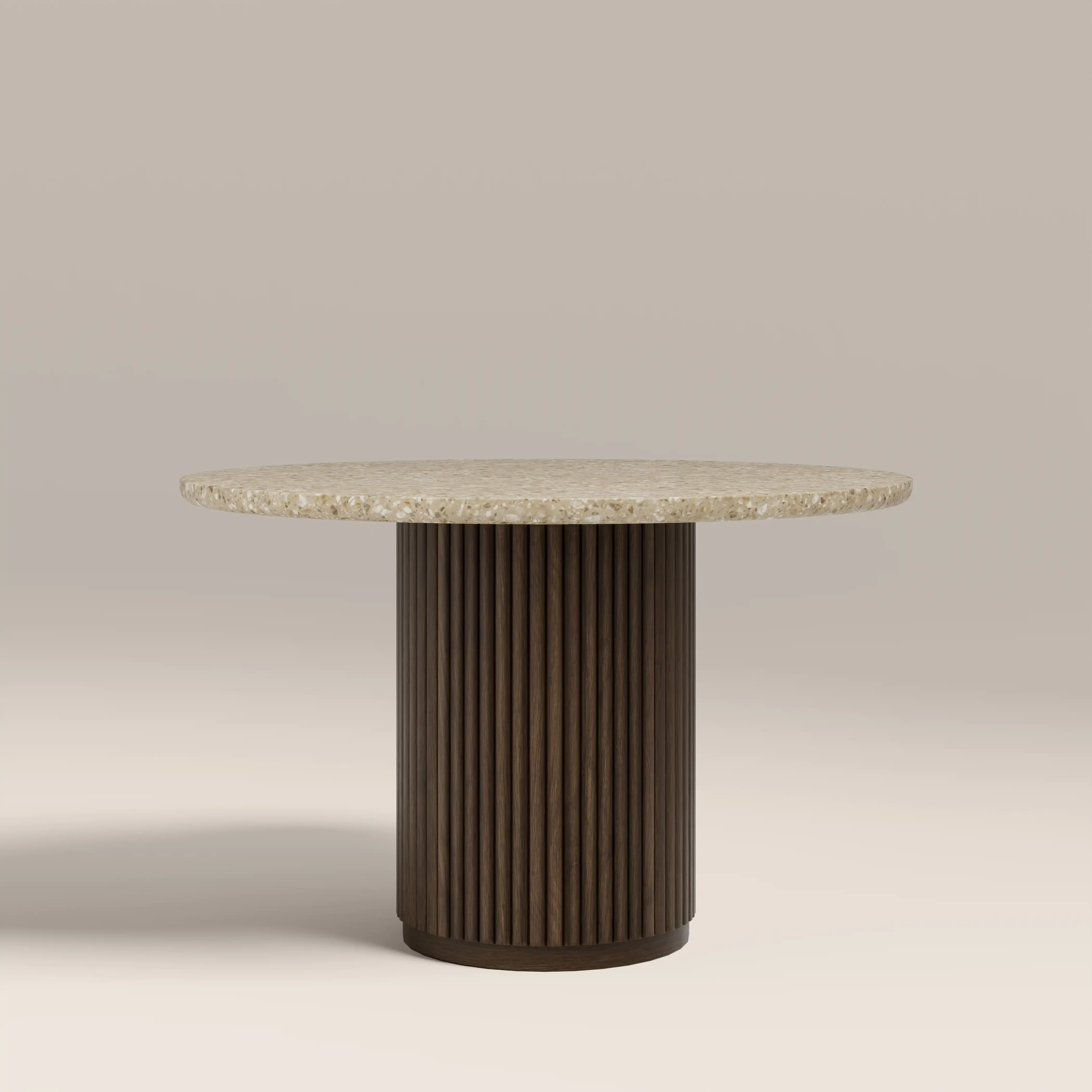 Pedersen 4 Seat Round Dining Table | Cappuccino Brown Riverstone Marble & Walnut - Image 2