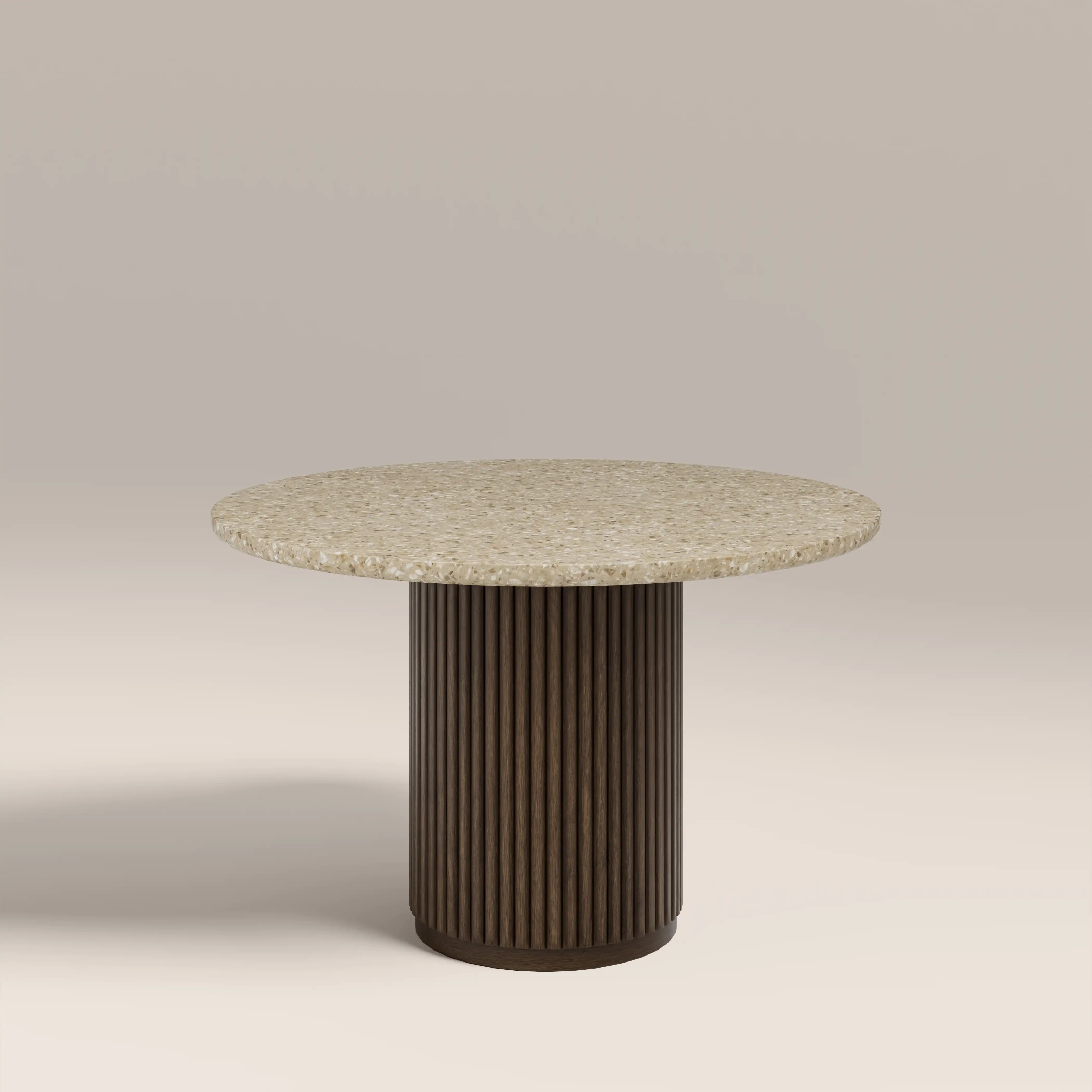 Pedersen 4 Seat Round Dining Table | Cappuccino Brown Riverstone Marble & Walnut - Image 3