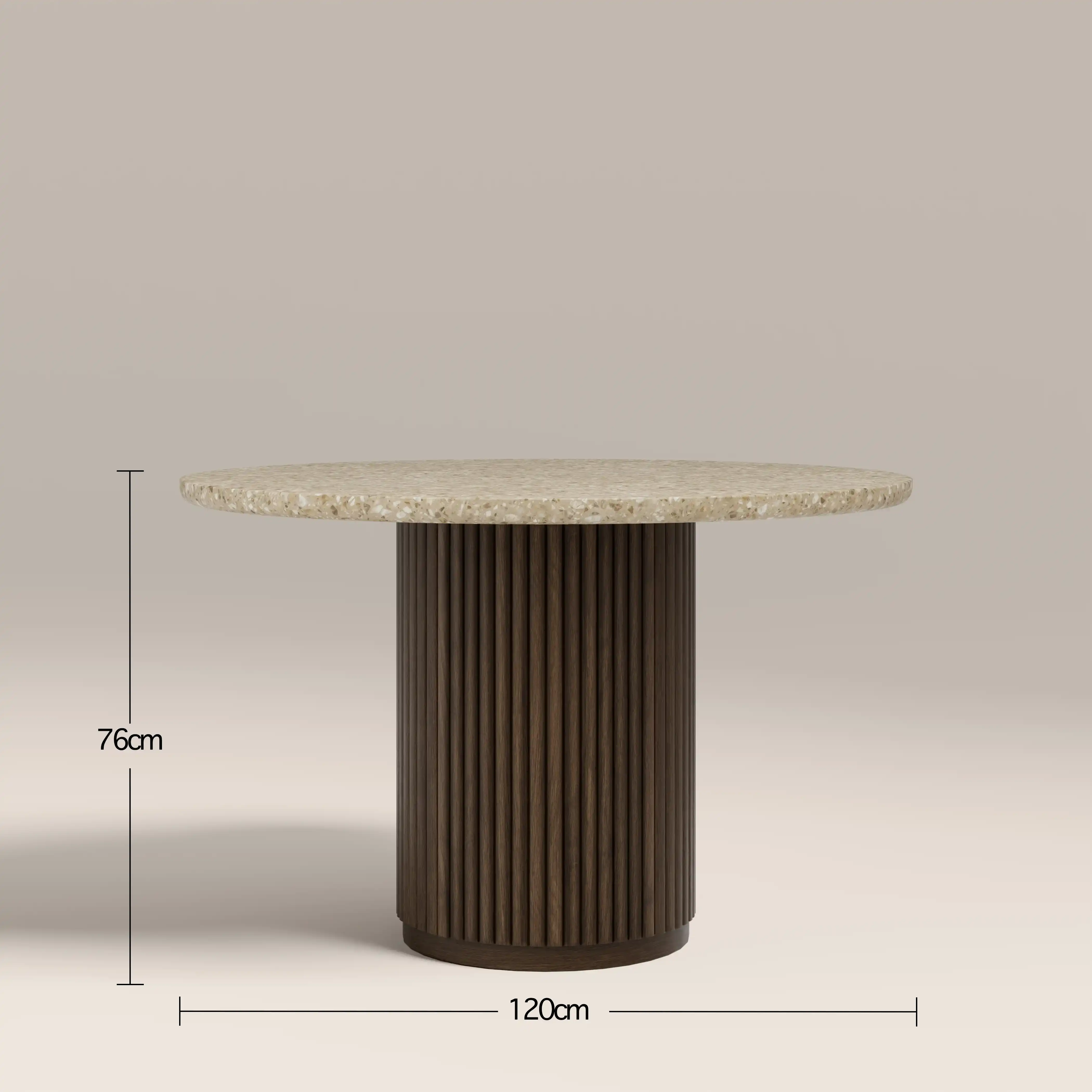 Pedersen 4 Seat Round Dining Table | Cappuccino Brown Riverstone Marble & Walnut - Image 5
