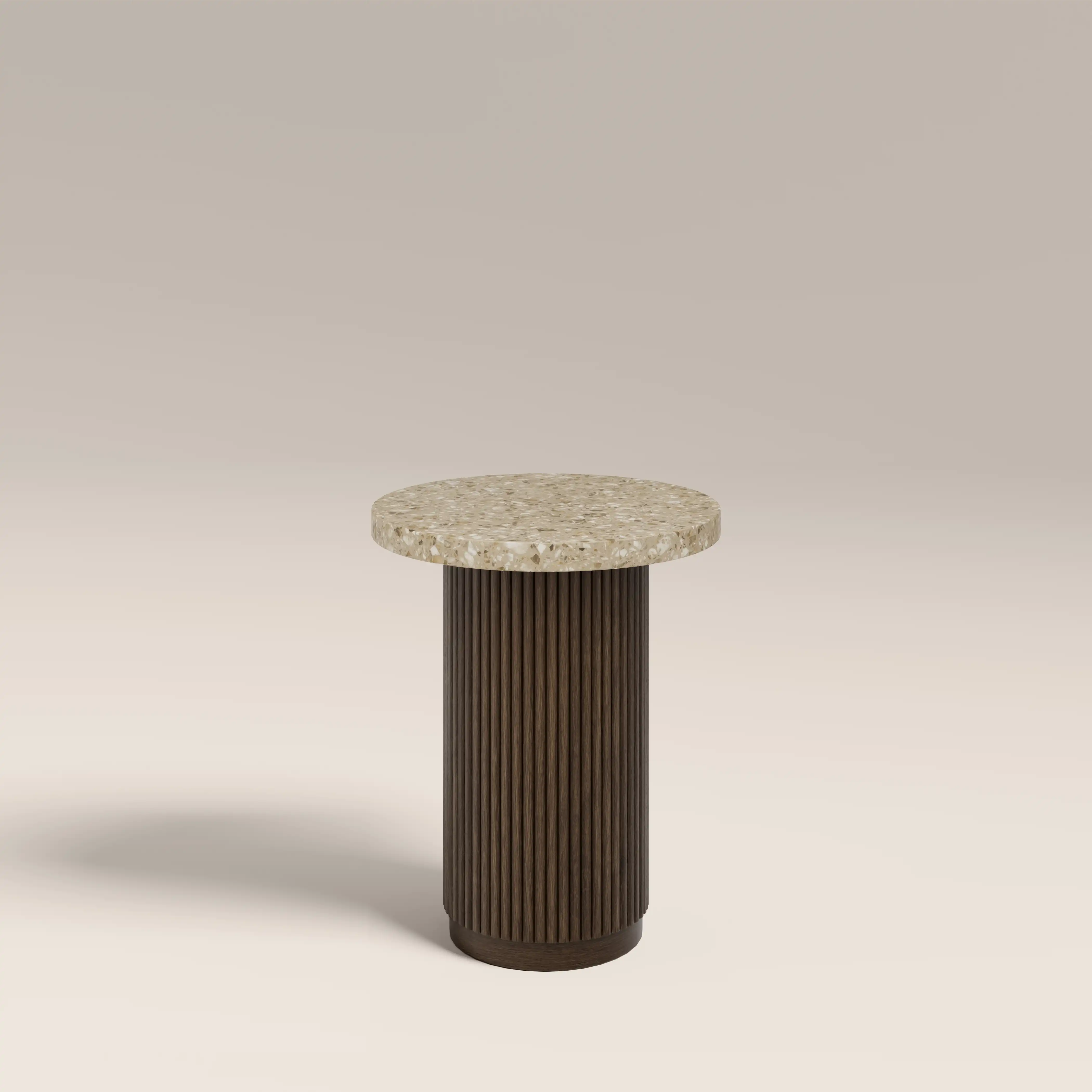 Pedersen Round Side Table | Cappuccino Brown Riverstone Marble & Walnut - Image 2