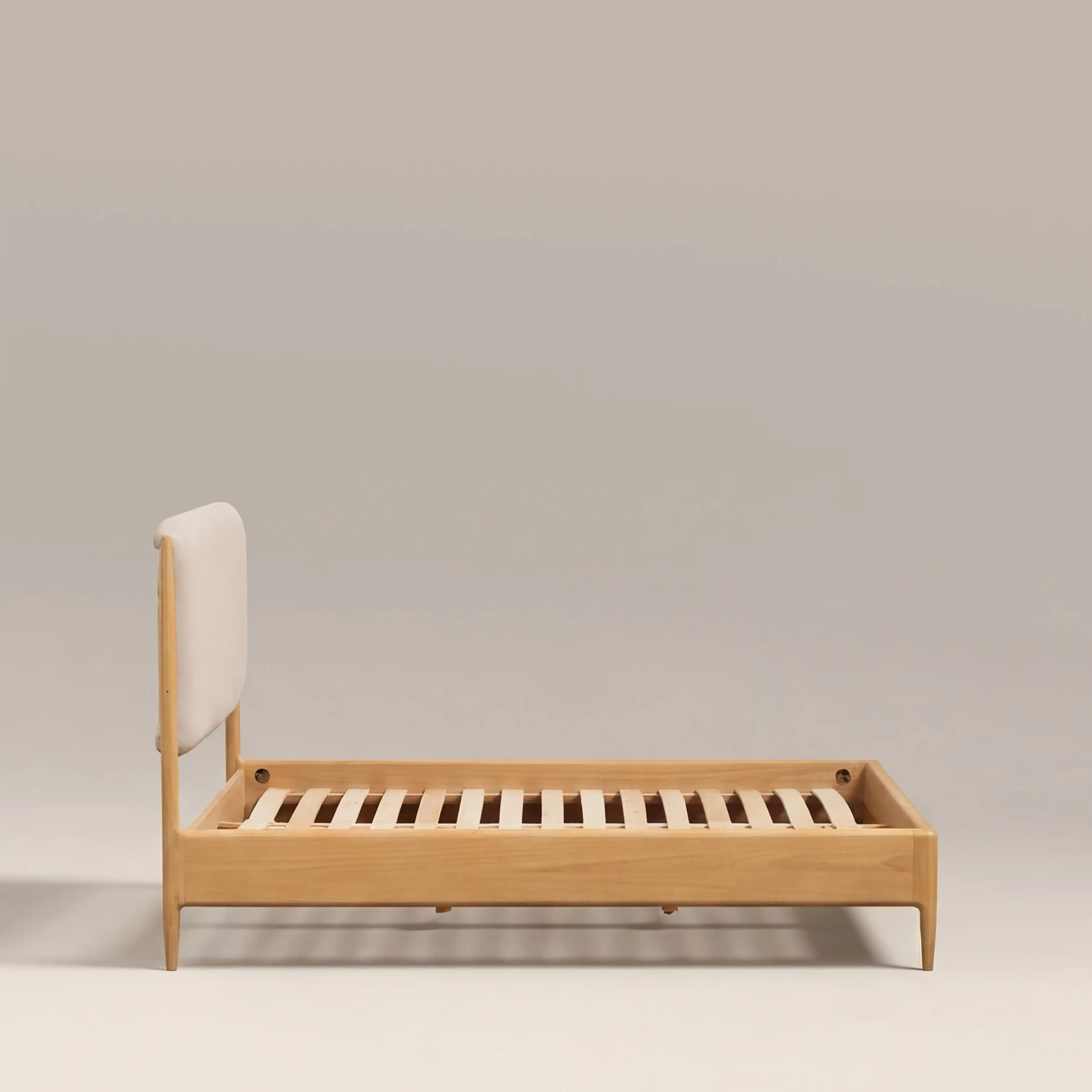 Percy Super King Bed | Ivory Fabric & Oak - Image 4