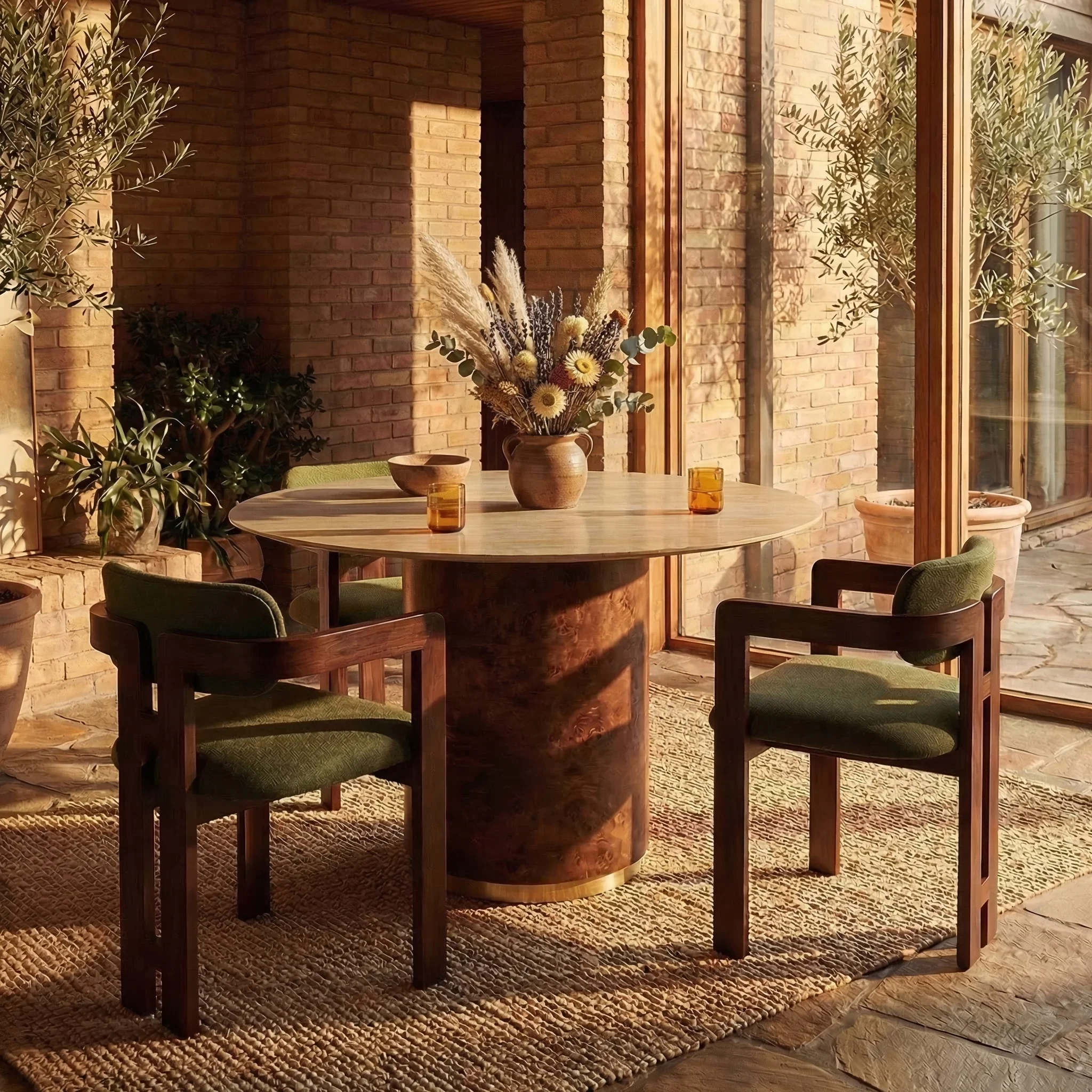 Hallie Wooden Carver Dining Chair | Moss Green Sustainable Mohair Velvet & Walnut - Image 2