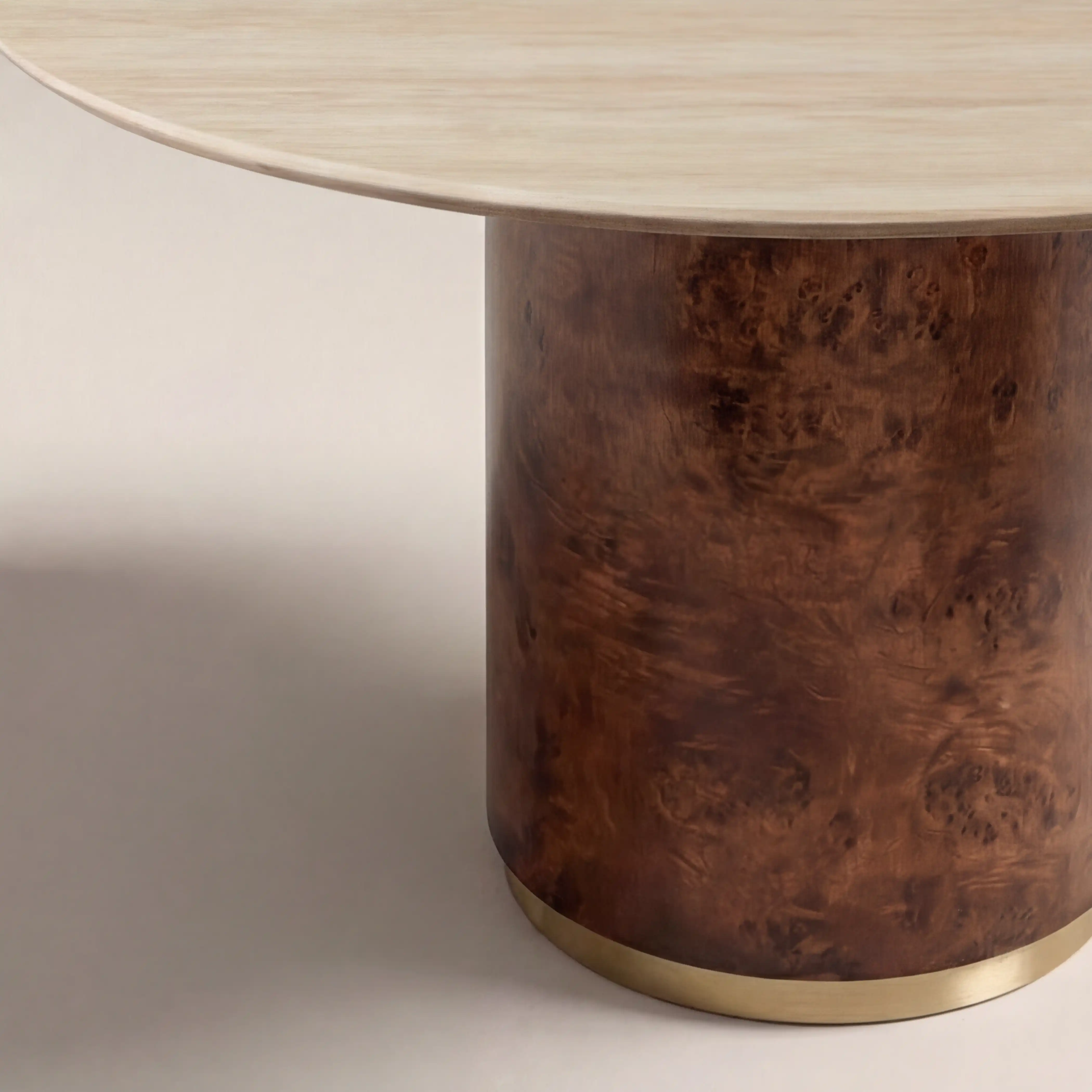 Perry 4 Seat Round Dining Table | Natural Travertine Effect Sintered Stone & Walnut Burl Wood - Image 6