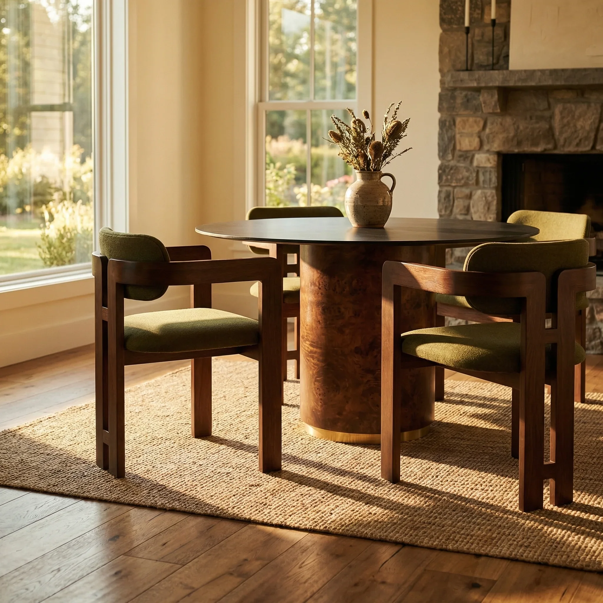Perry 4 Seat Round Dining Table | Black Sintered Stone & Walnut Burl Wood - Image 2