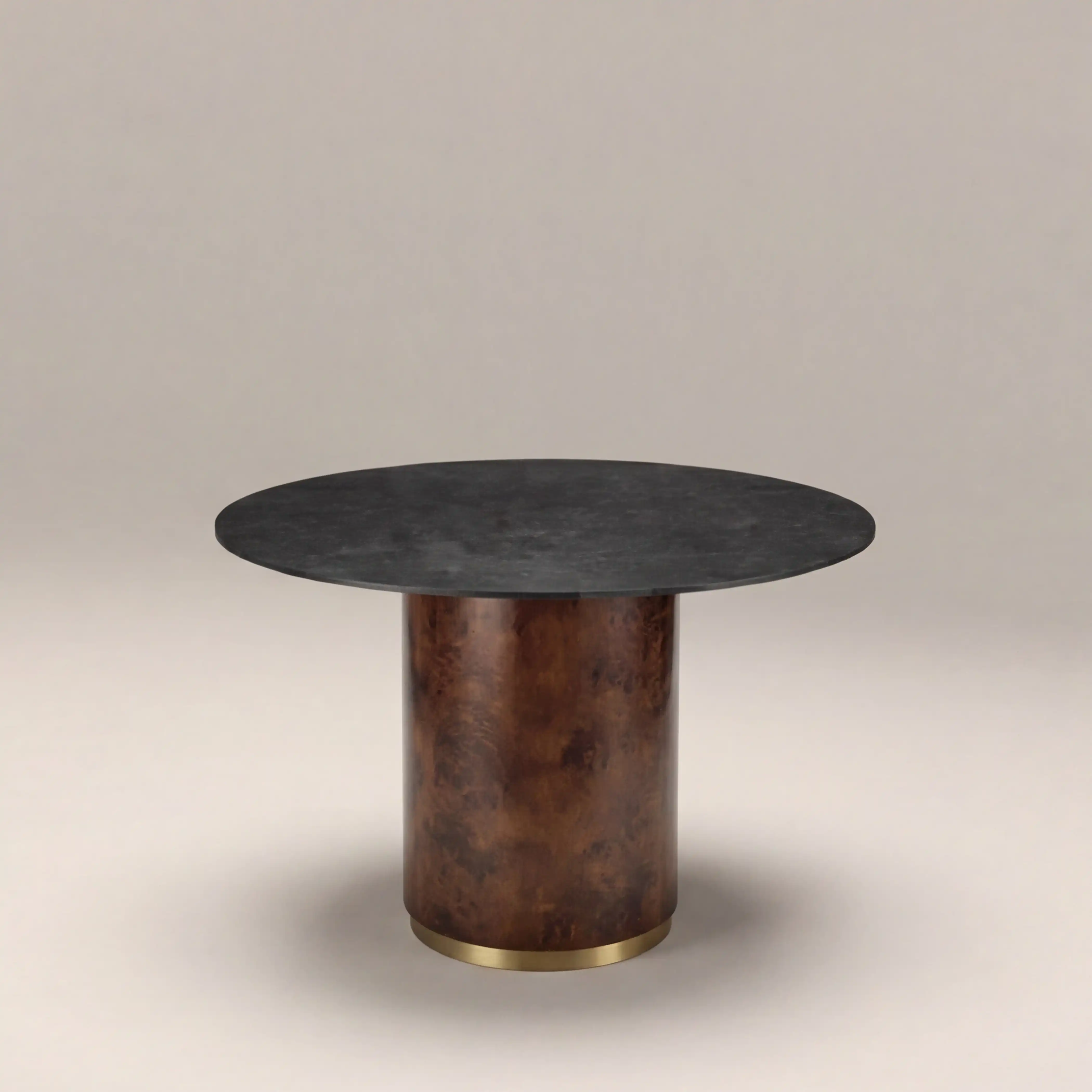 Perry 4 Seat Round Dining Table | Black Sintered Stone & Walnut Burl Wood - Image 3
