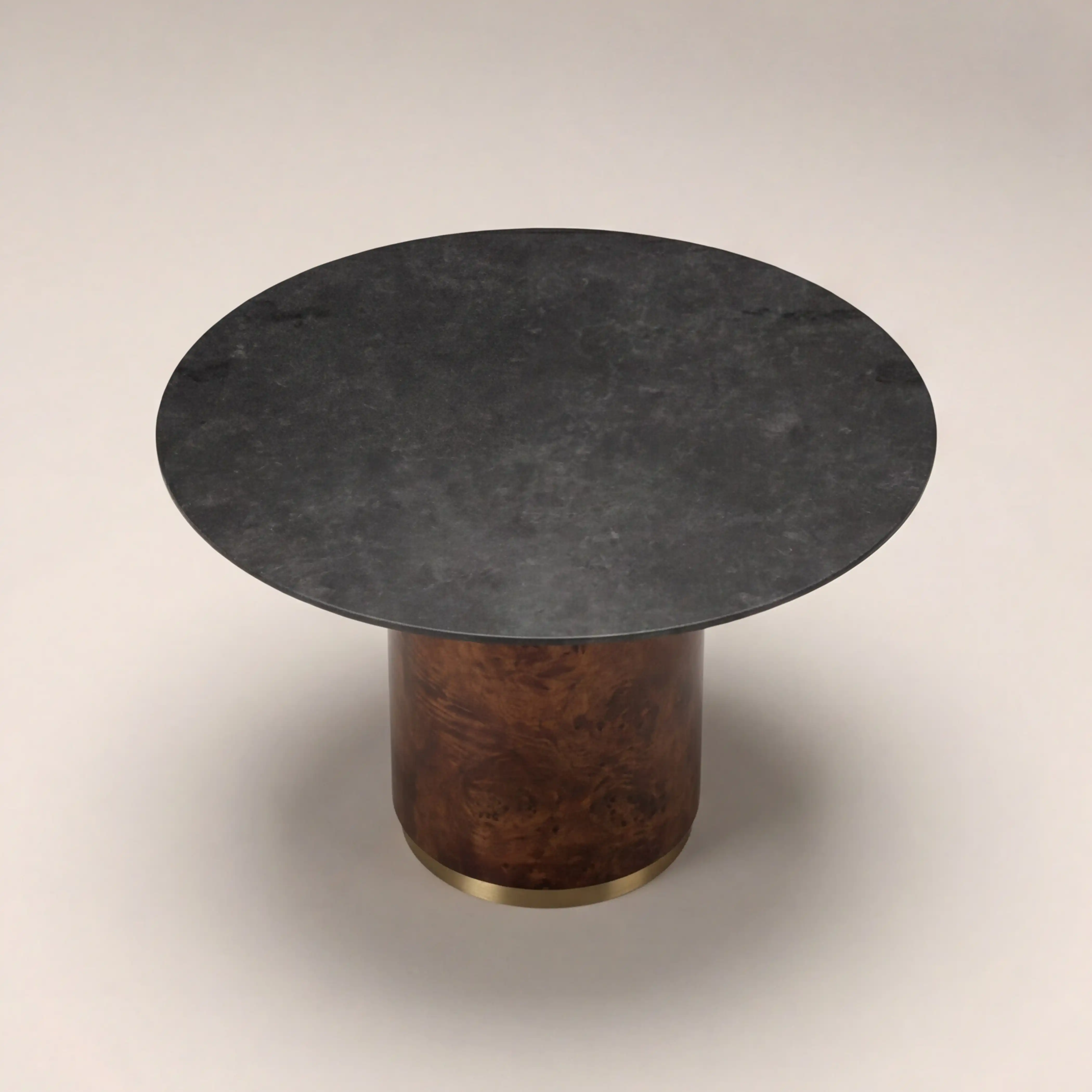 Perry 4 Seat Round Dining Table | Black Sintered Stone & Walnut Burl Wood - Image 5