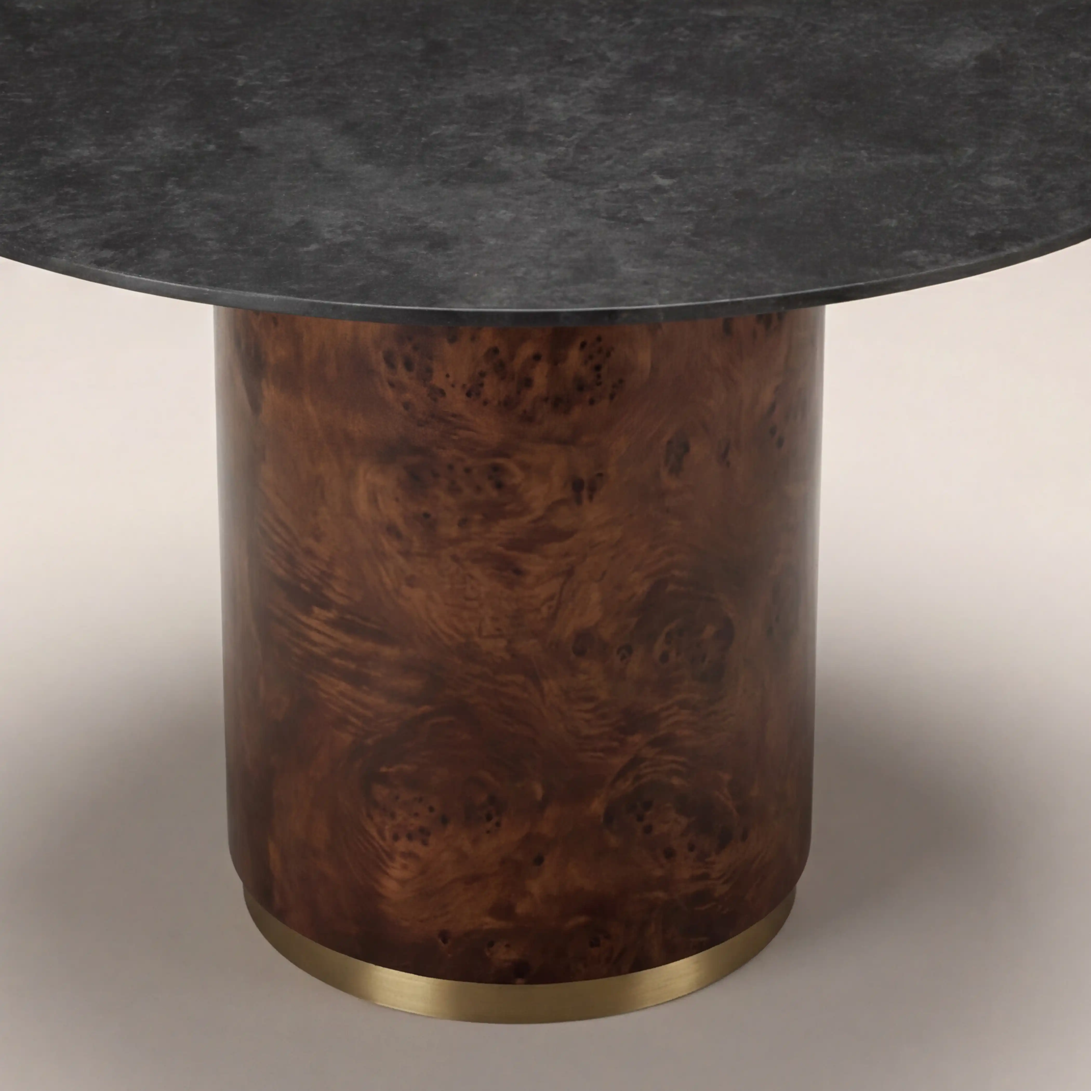 Perry 4 Seat Round Dining Table | Black Sintered Stone & Walnut Burl Wood - Image 6