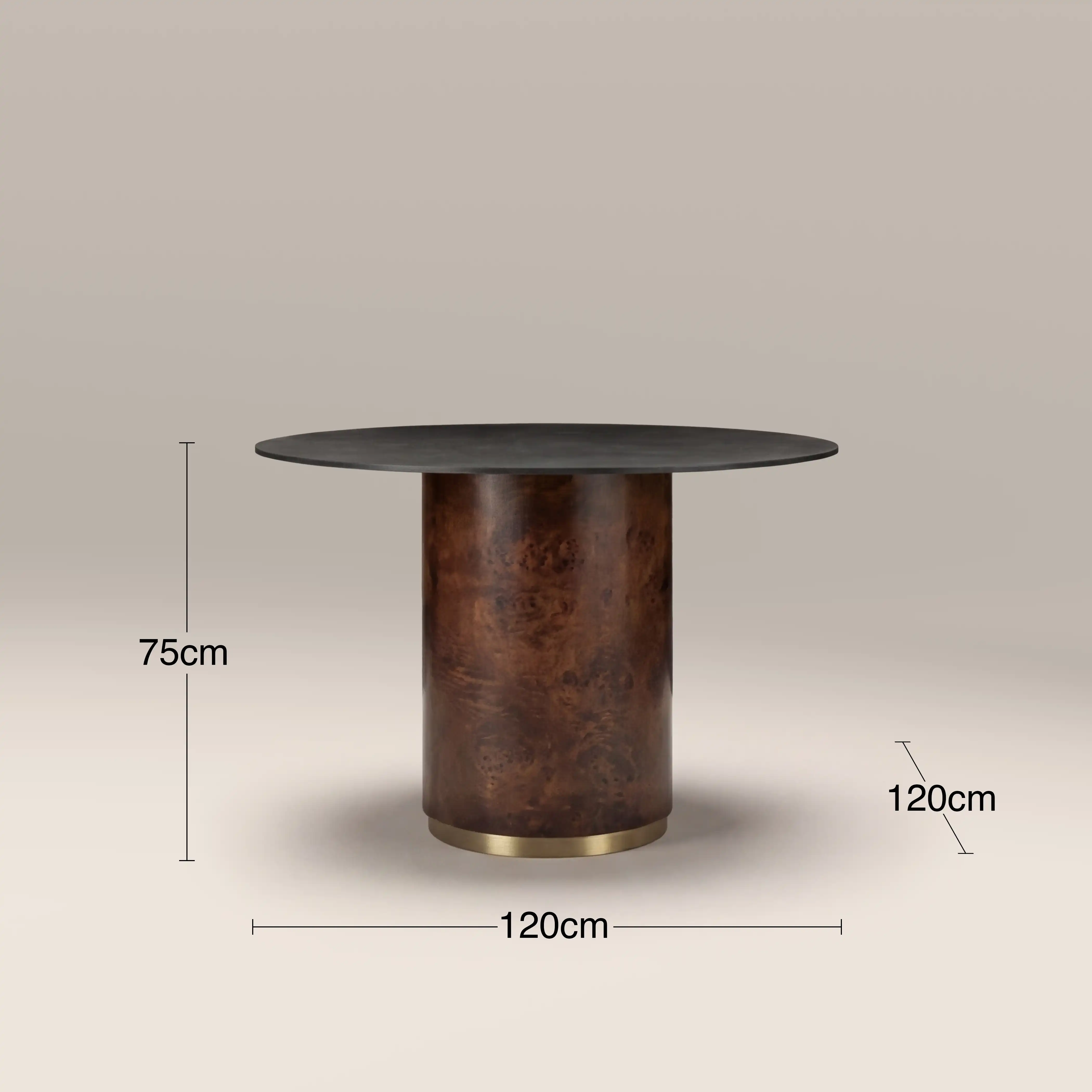Perry 4 Seat Round Dining Table | Black Sintered Stone & Walnut Burl Wood - Image 7