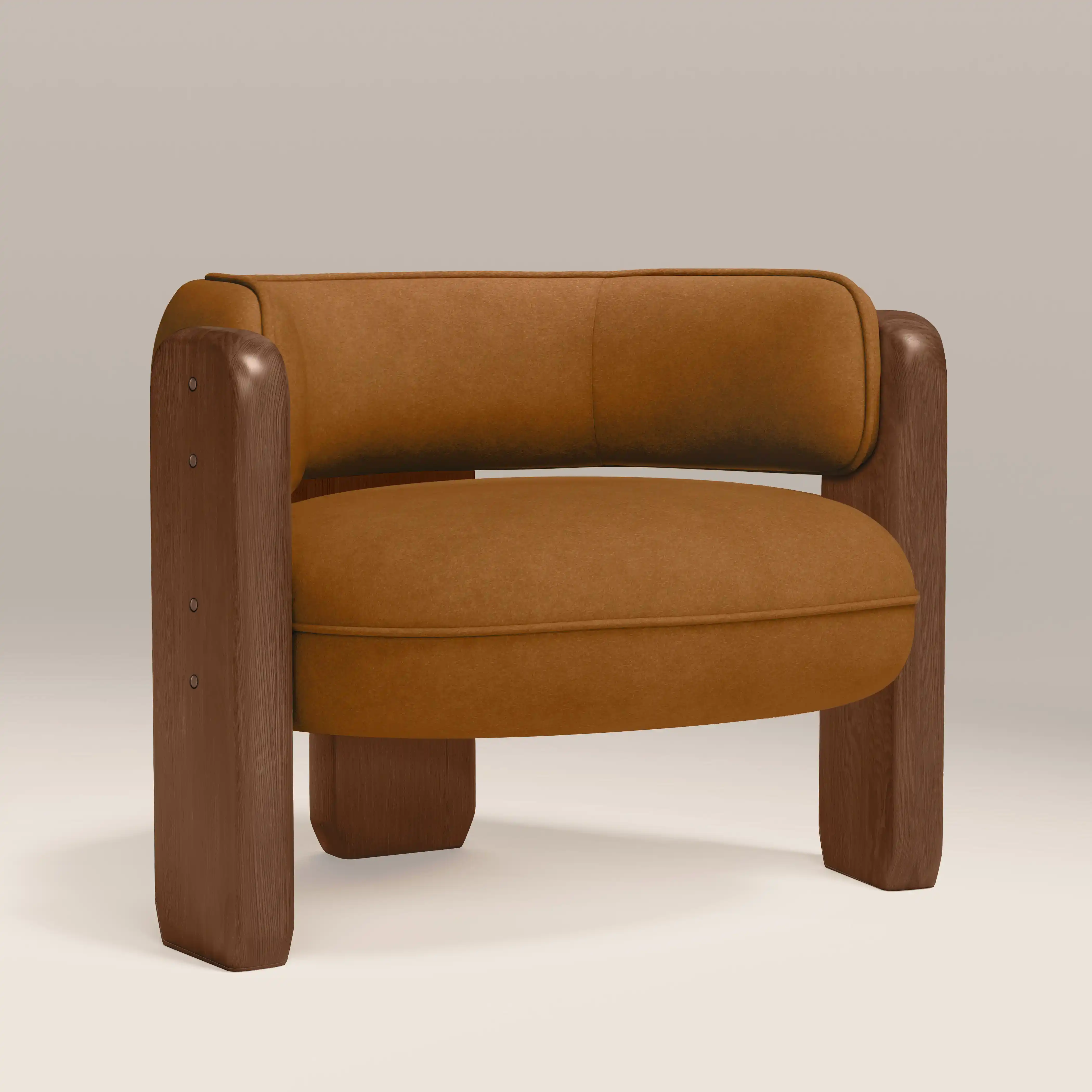 Porter Armchair | Caramel Brown Sustainable Mohair Velvet & Walnut - Image 3