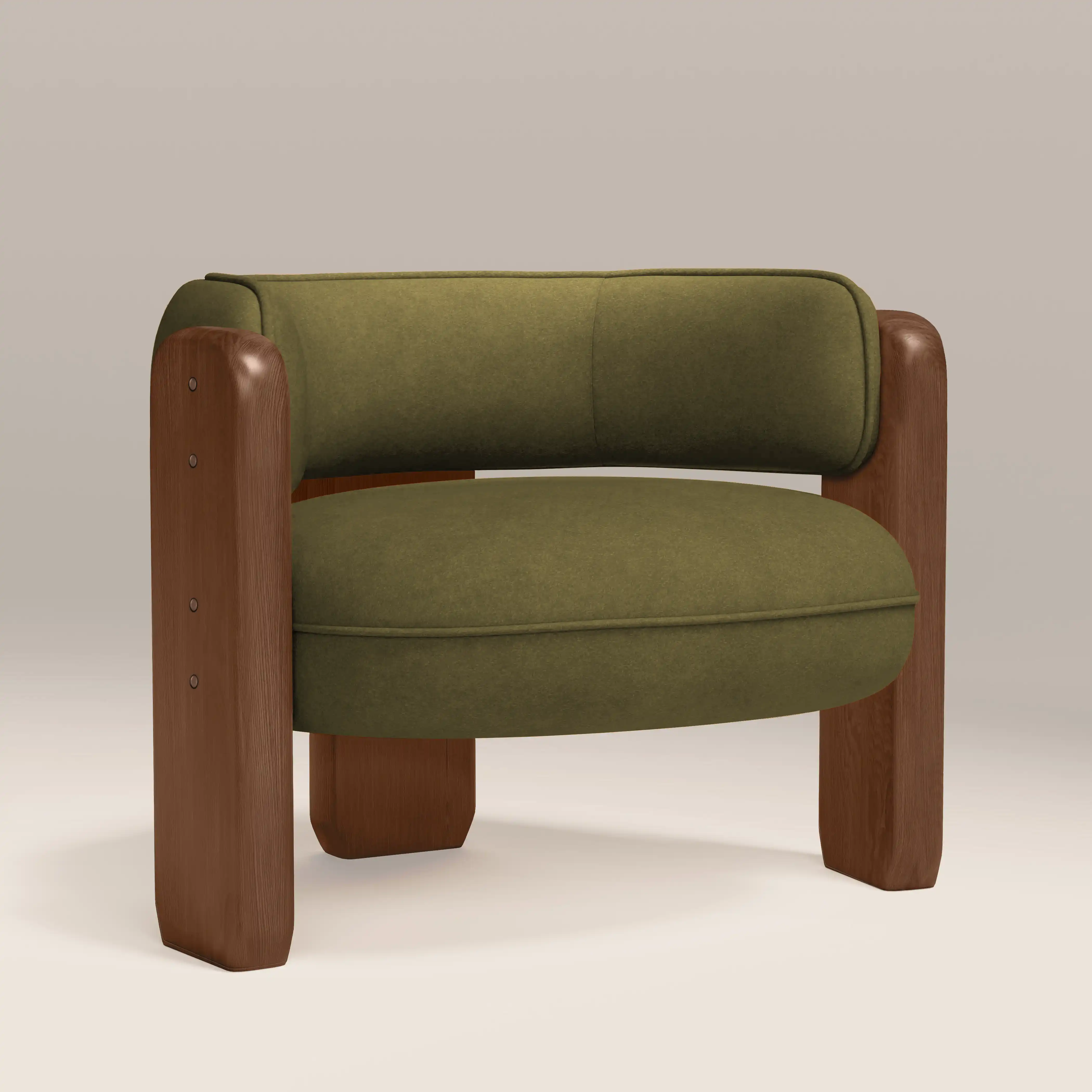 Porter Armchair | Moss Green Sustainable Mohair Velvet & Walnut - Image 2