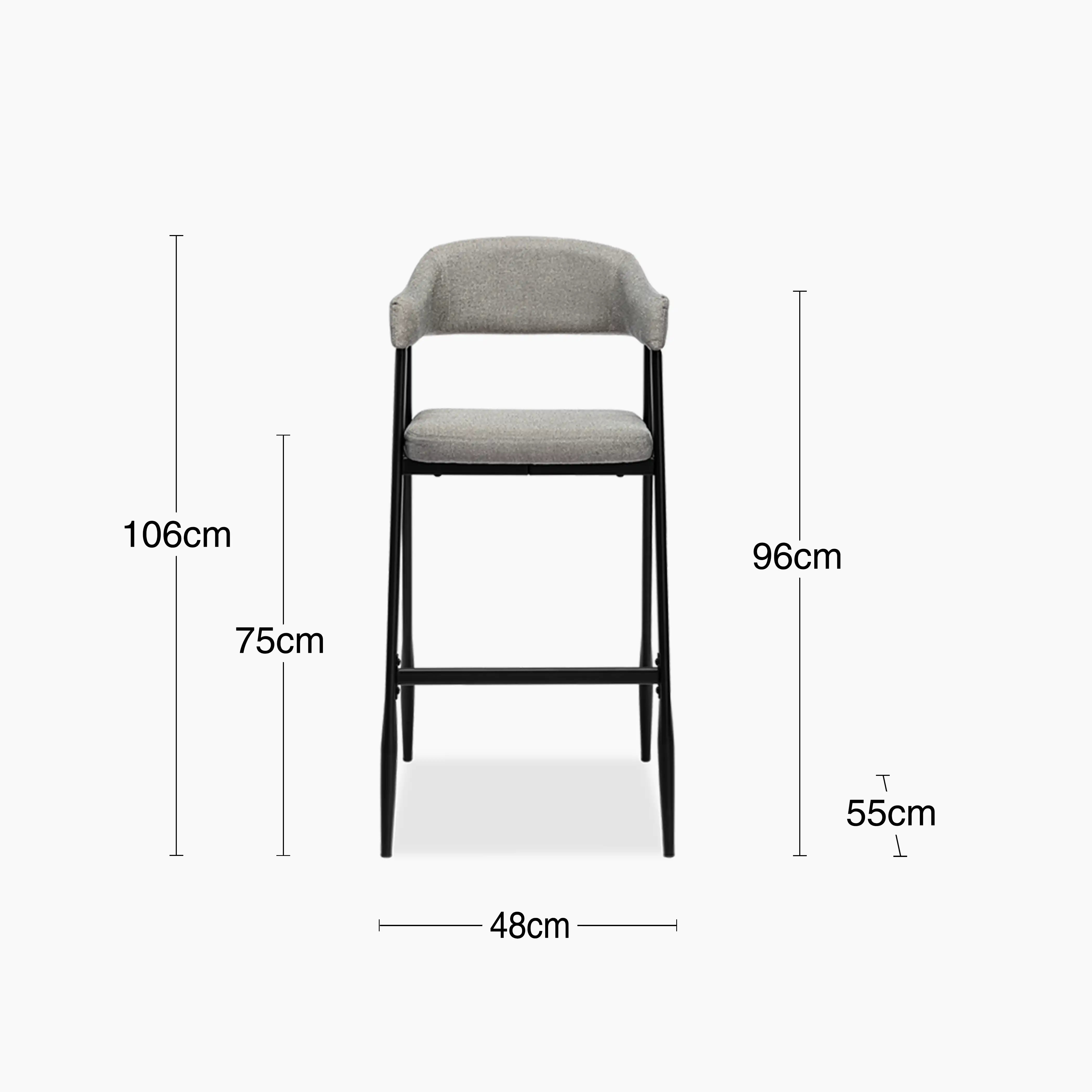 Presley Bar Stool | Speckled Grey Sustainable Fabric & Black - Image 8