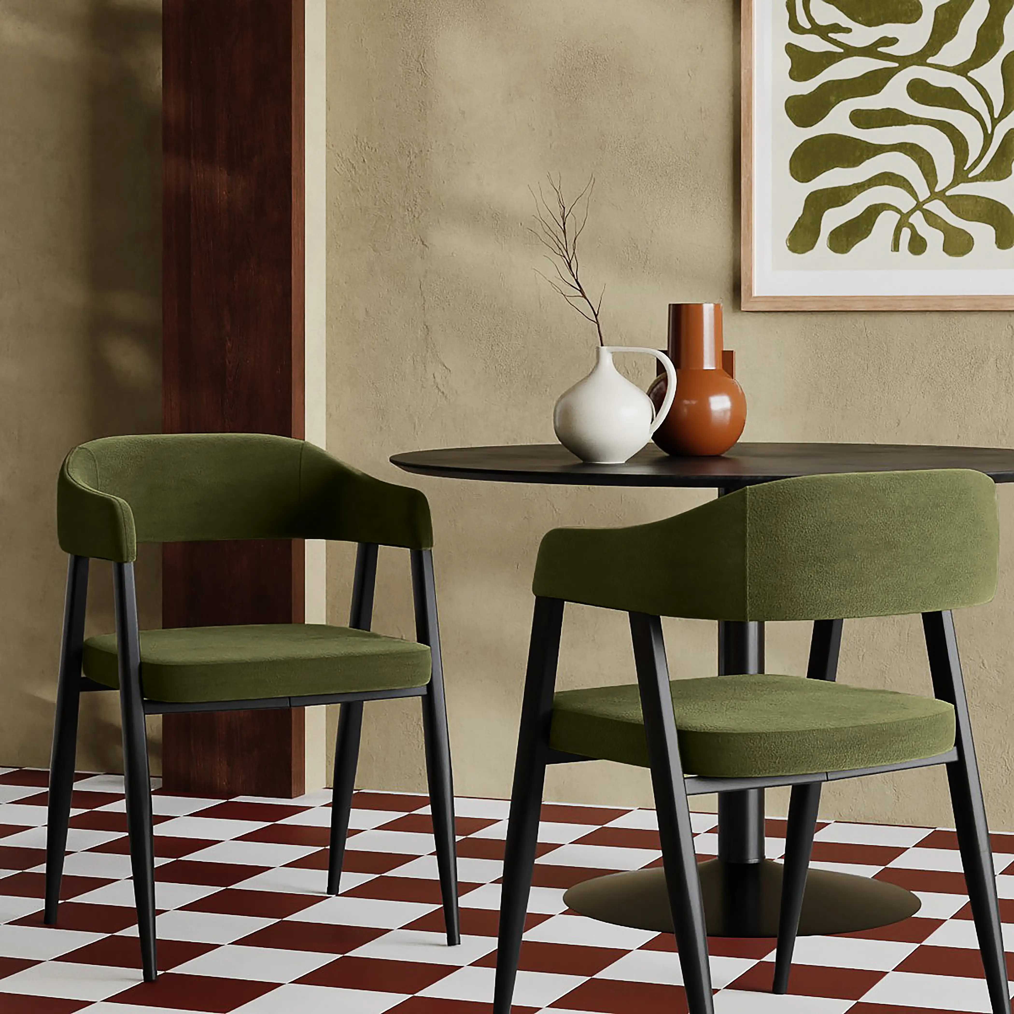 Presley Carver Dining Chair | Olive Green Sustainable Velvet & Black - Image 2