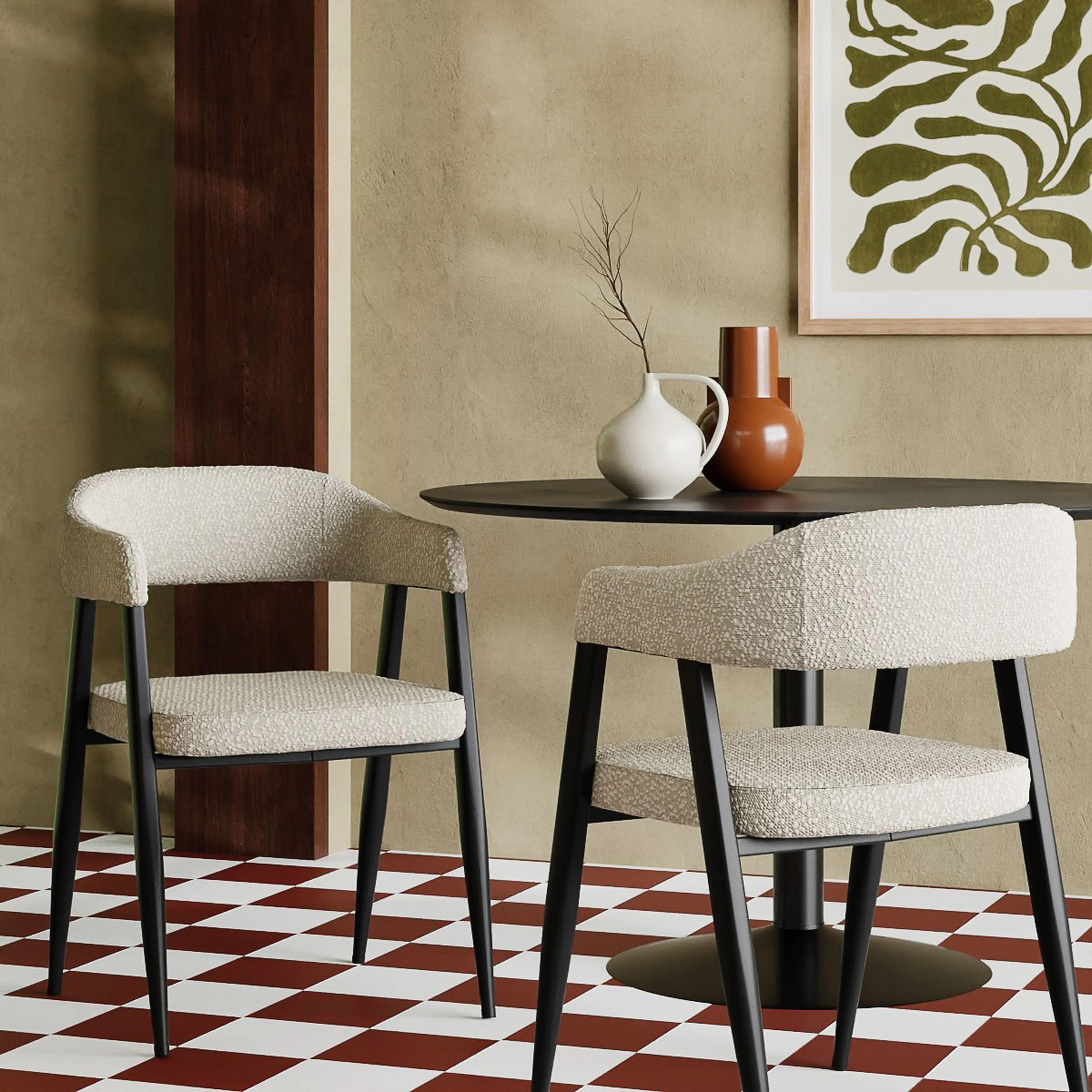 Presley Carver Dining Chair | Speckled Stone Sustainable Boucle & Black - Image 2