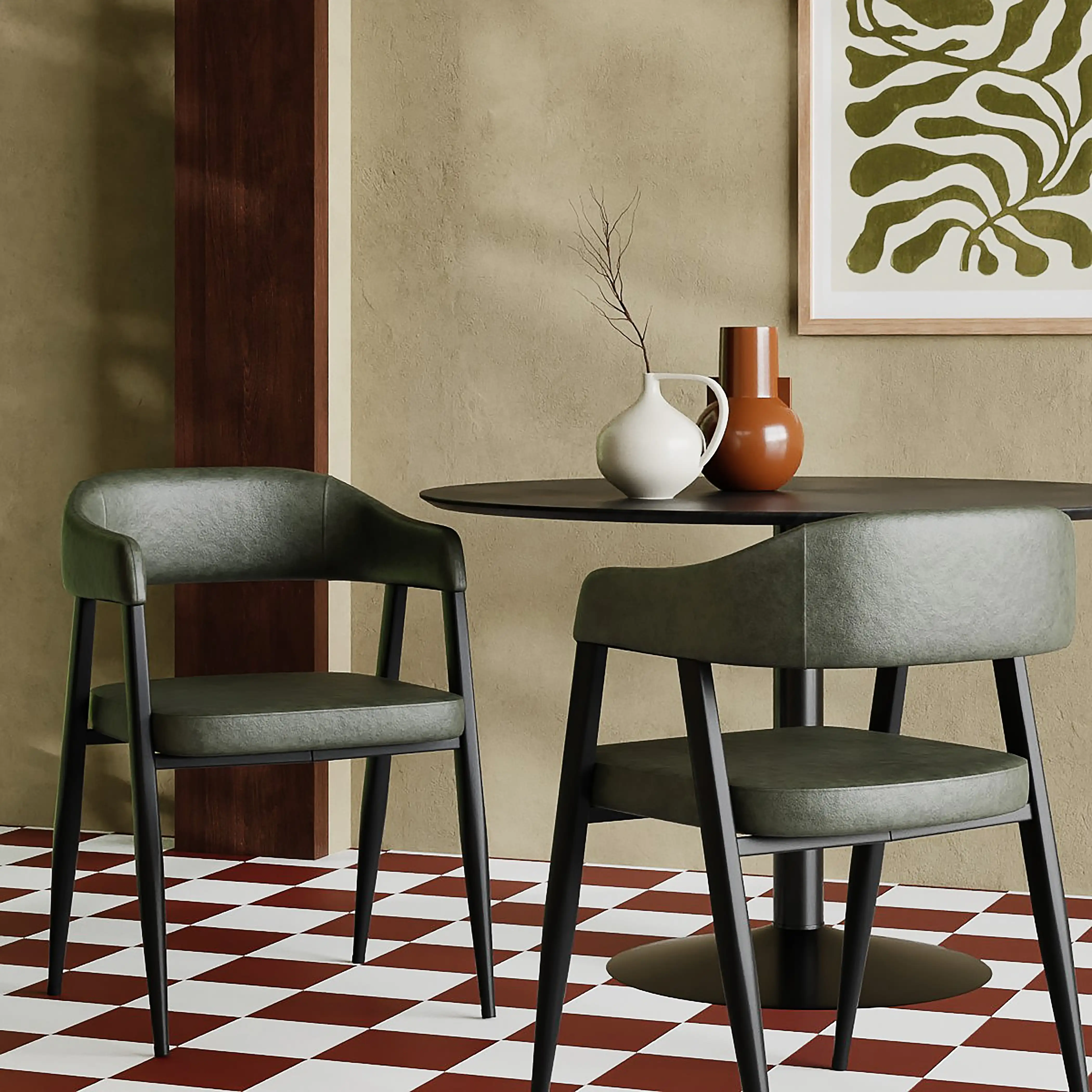Presley Carver Dining Chair | Vintage Green Faux Leather & Black - Image 2