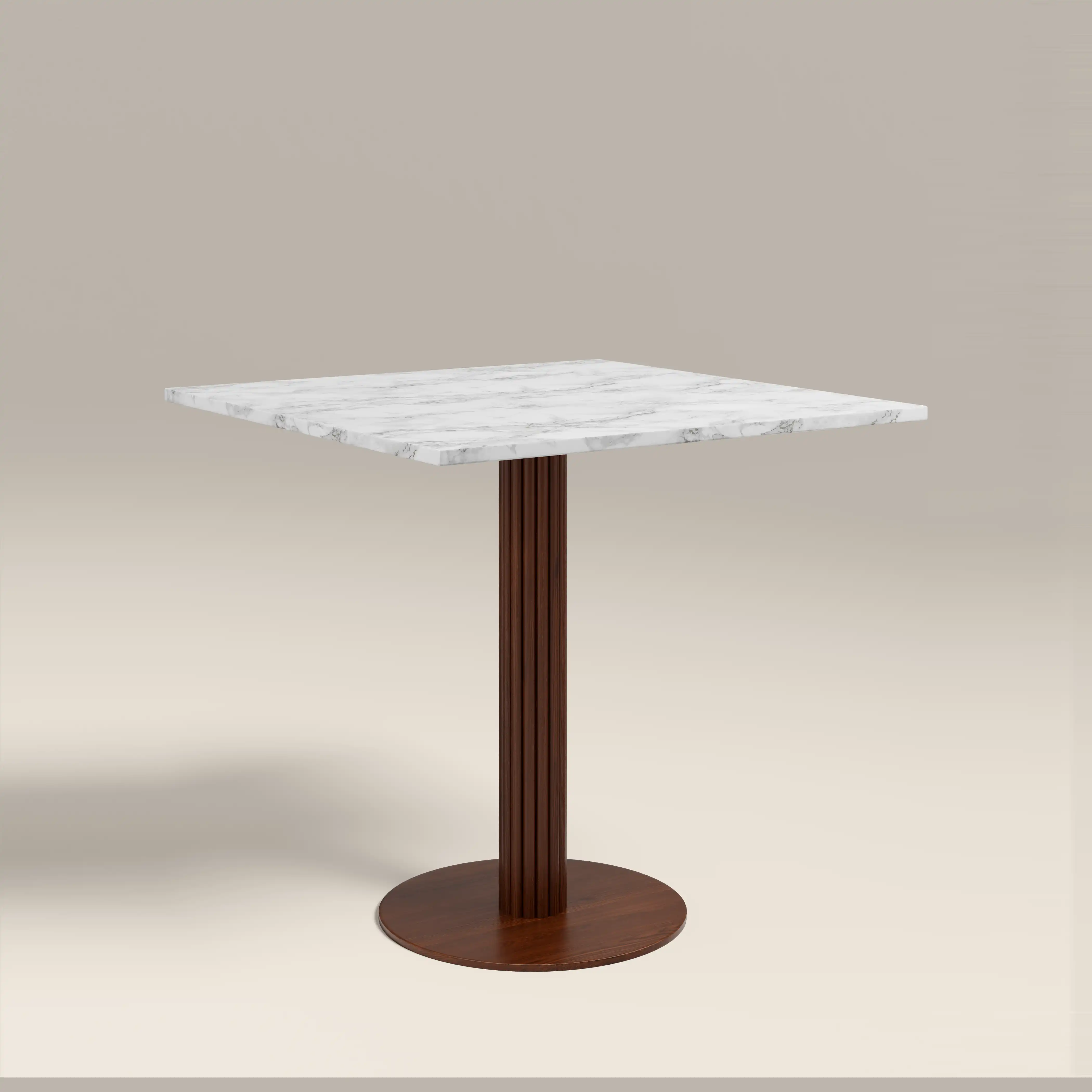 Rafferty 2 Seat Square Cafe Table  | White Marble & Walnut - Image 3