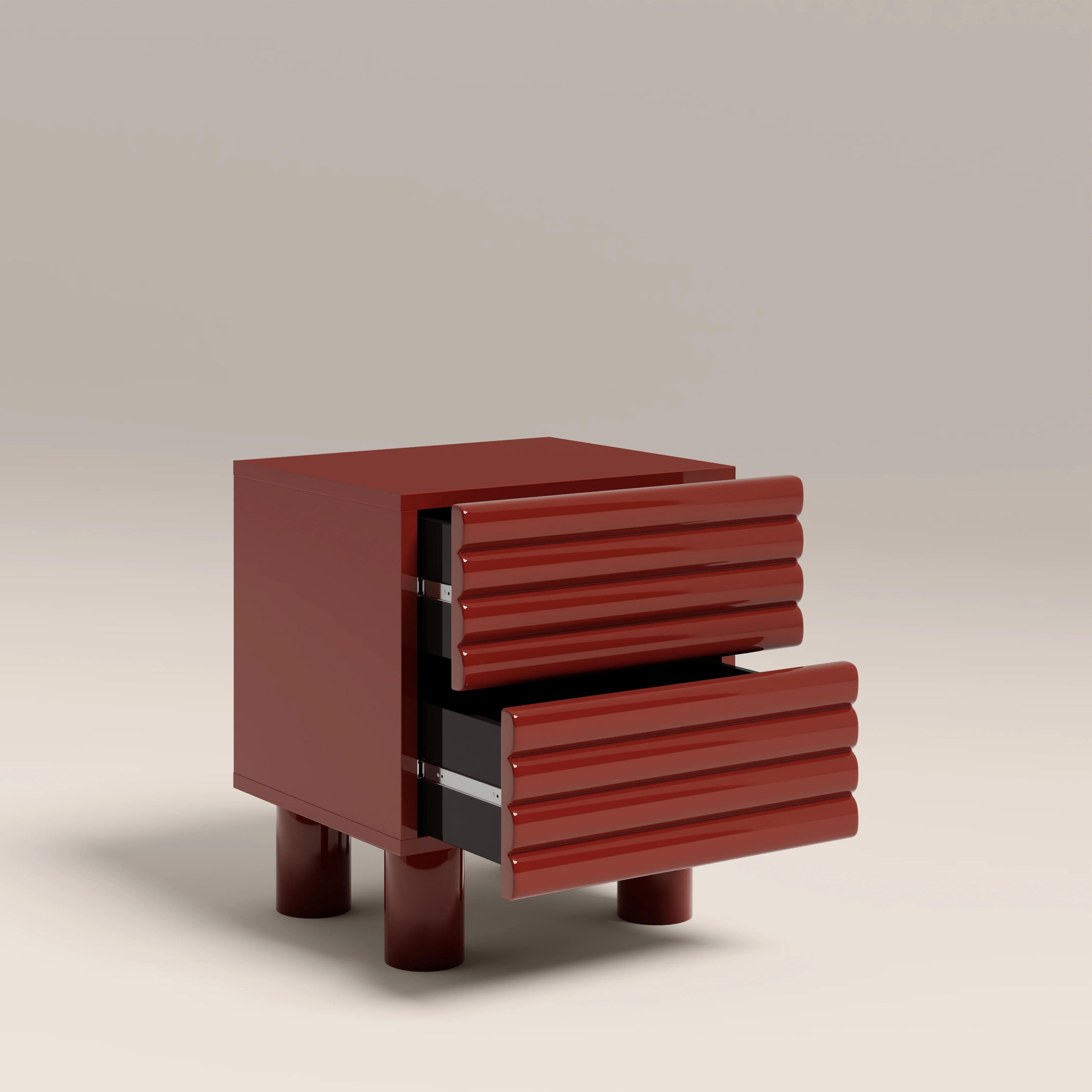 Raphael 2 Drawer Bedside Table | High Gloss Burgundy - Image 3