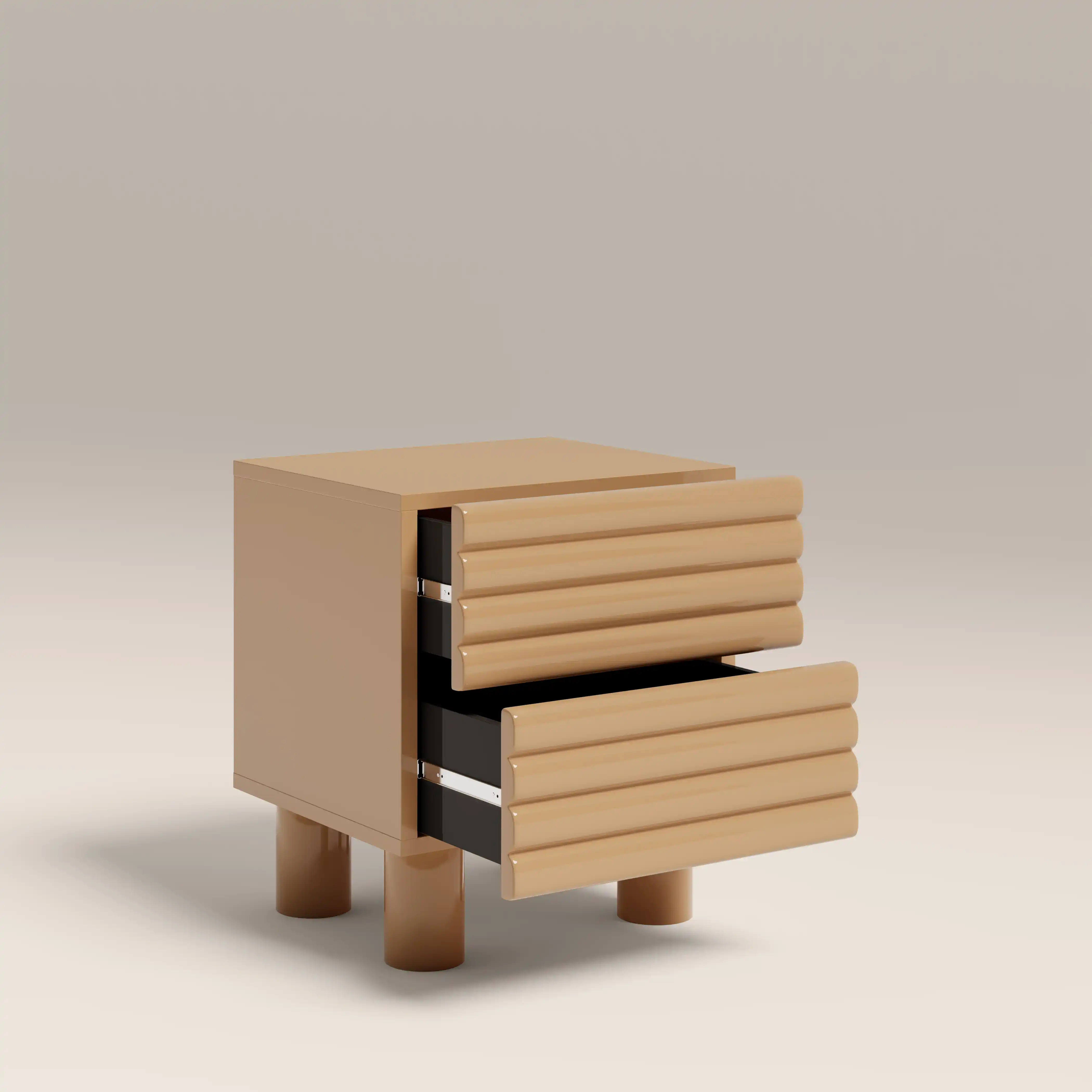 Raphael 2 Drawer Bedside Table | High Gloss Taupe - Image 3