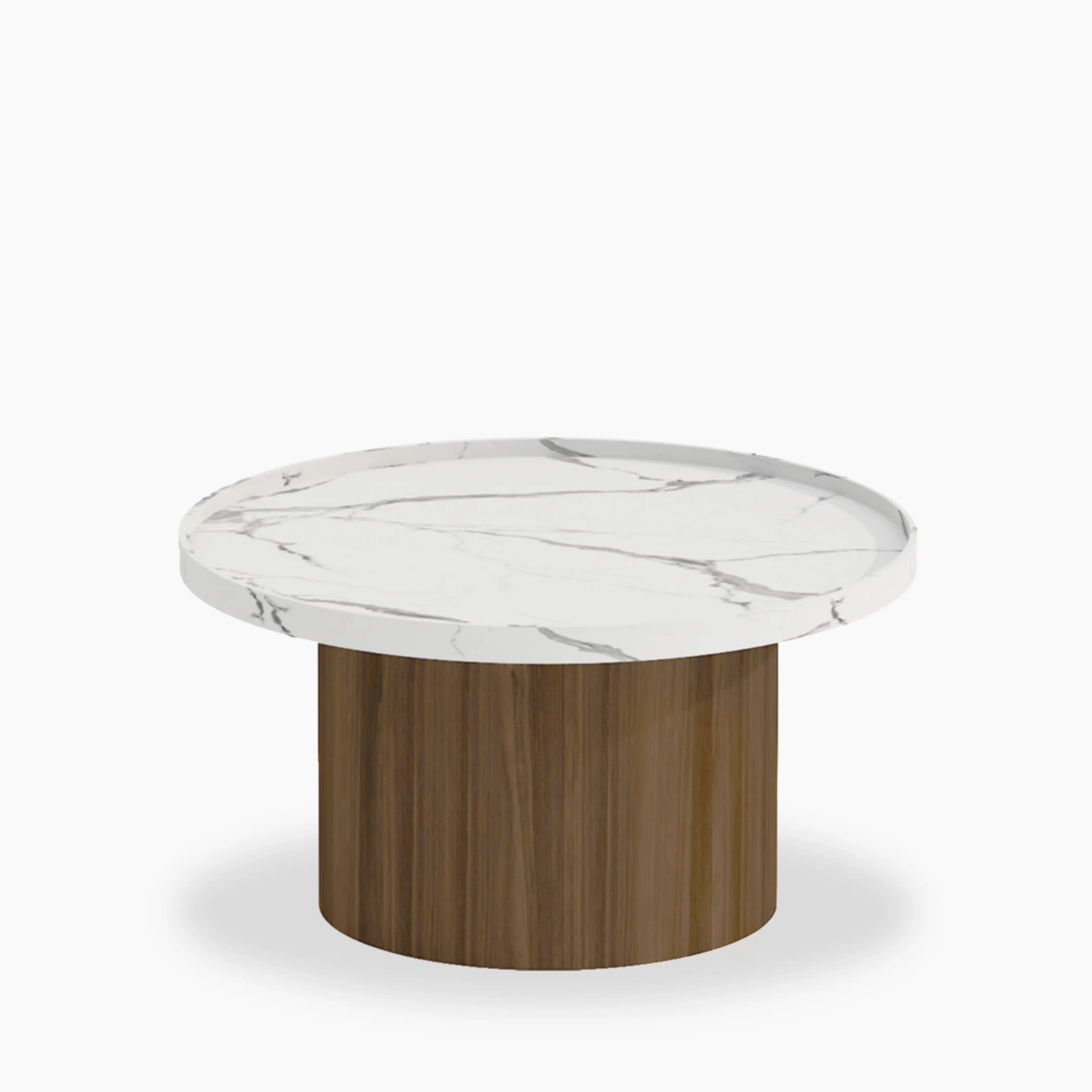 Raya Round Coffee Table | White Marble Effect & Walnut - Image 2