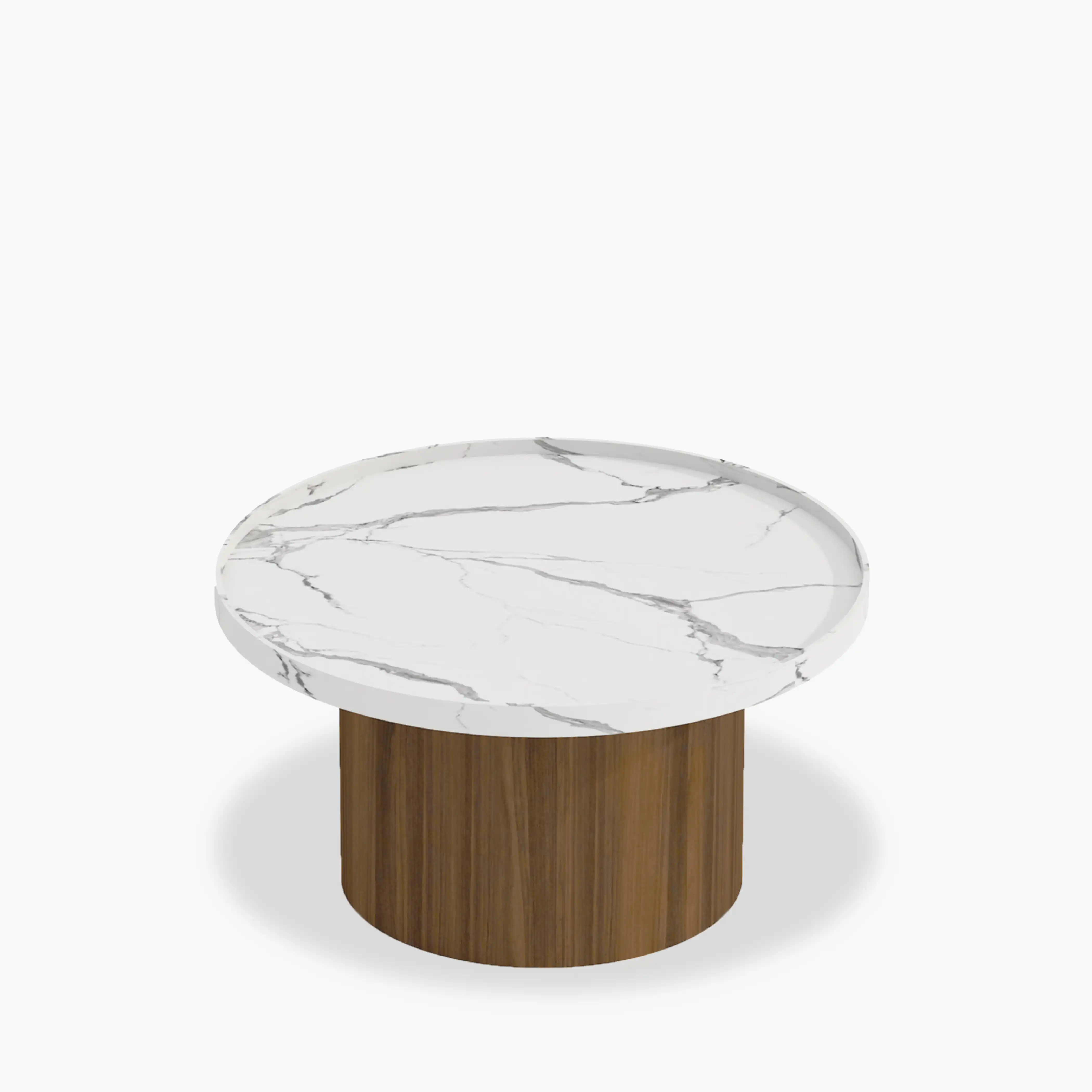 Raya Round Coffee Table | White Marble Effect & Walnut - Image 3
