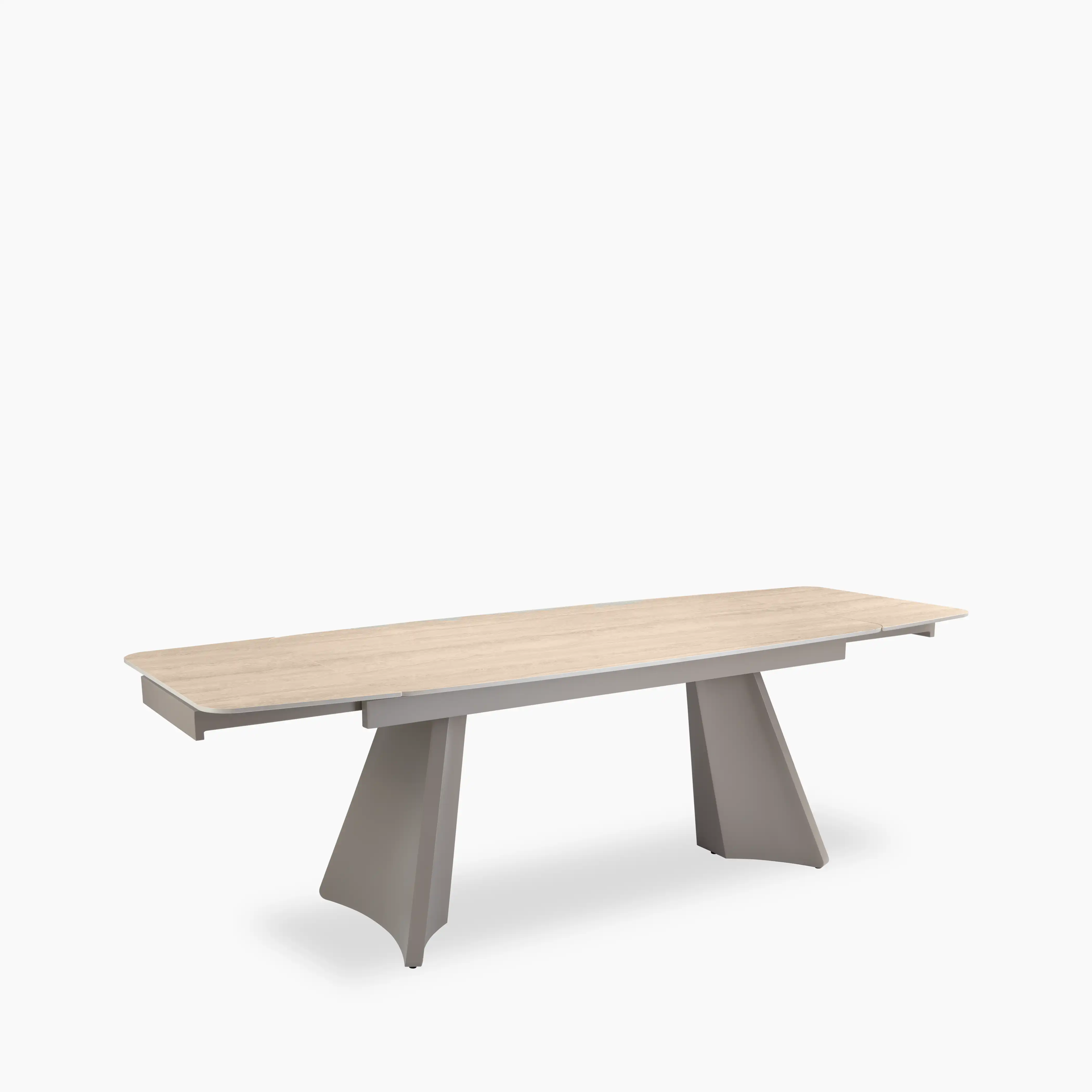 Renzo 6-10 Seat Rectangle Extendable Dining Table | Natural Travertine Effect Sintered Stone & Brown - Image 3
