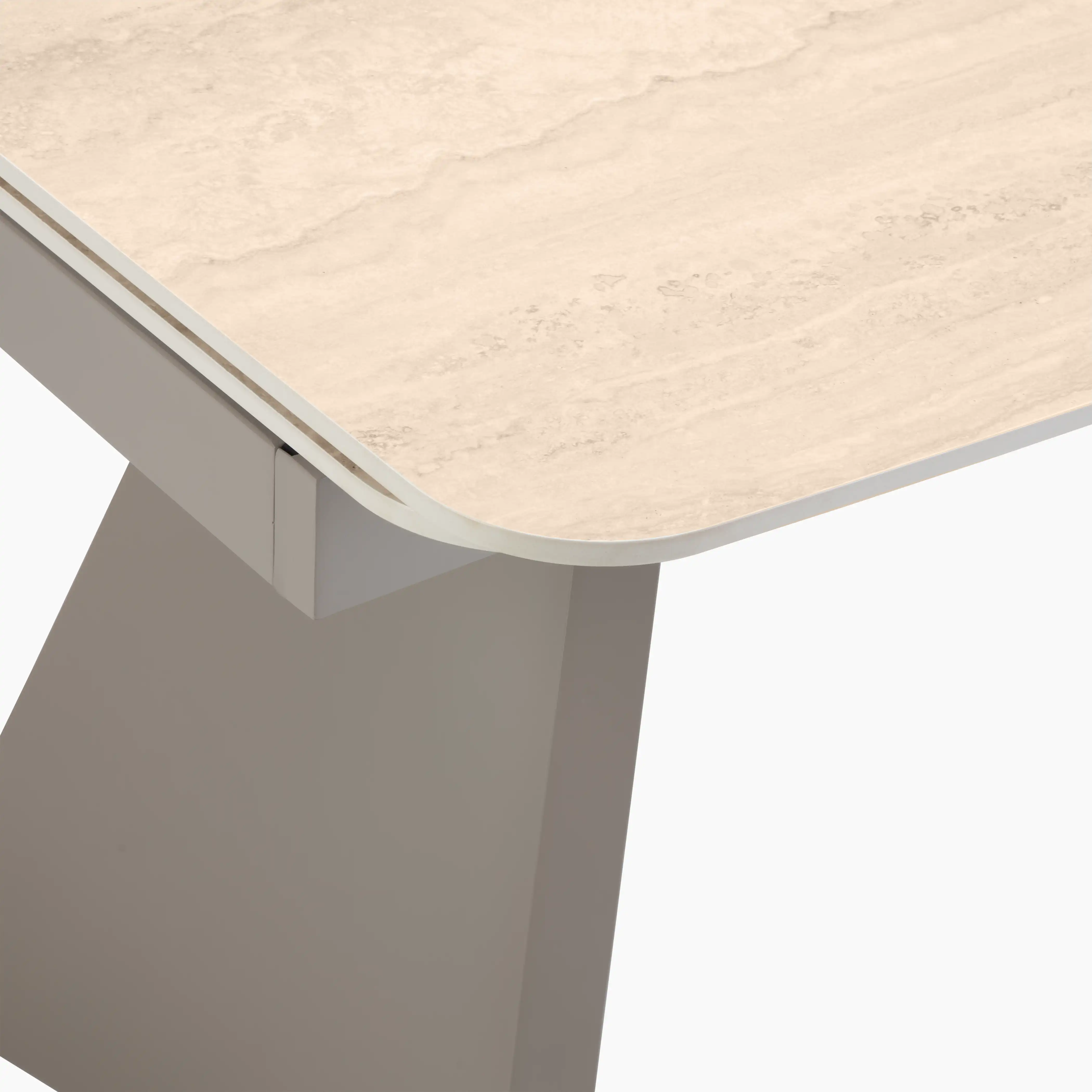 Renzo 6-10 Seat Rectangle Extendable Dining Table | Natural Travertine Effect Sintered Stone & Brown - Image 7