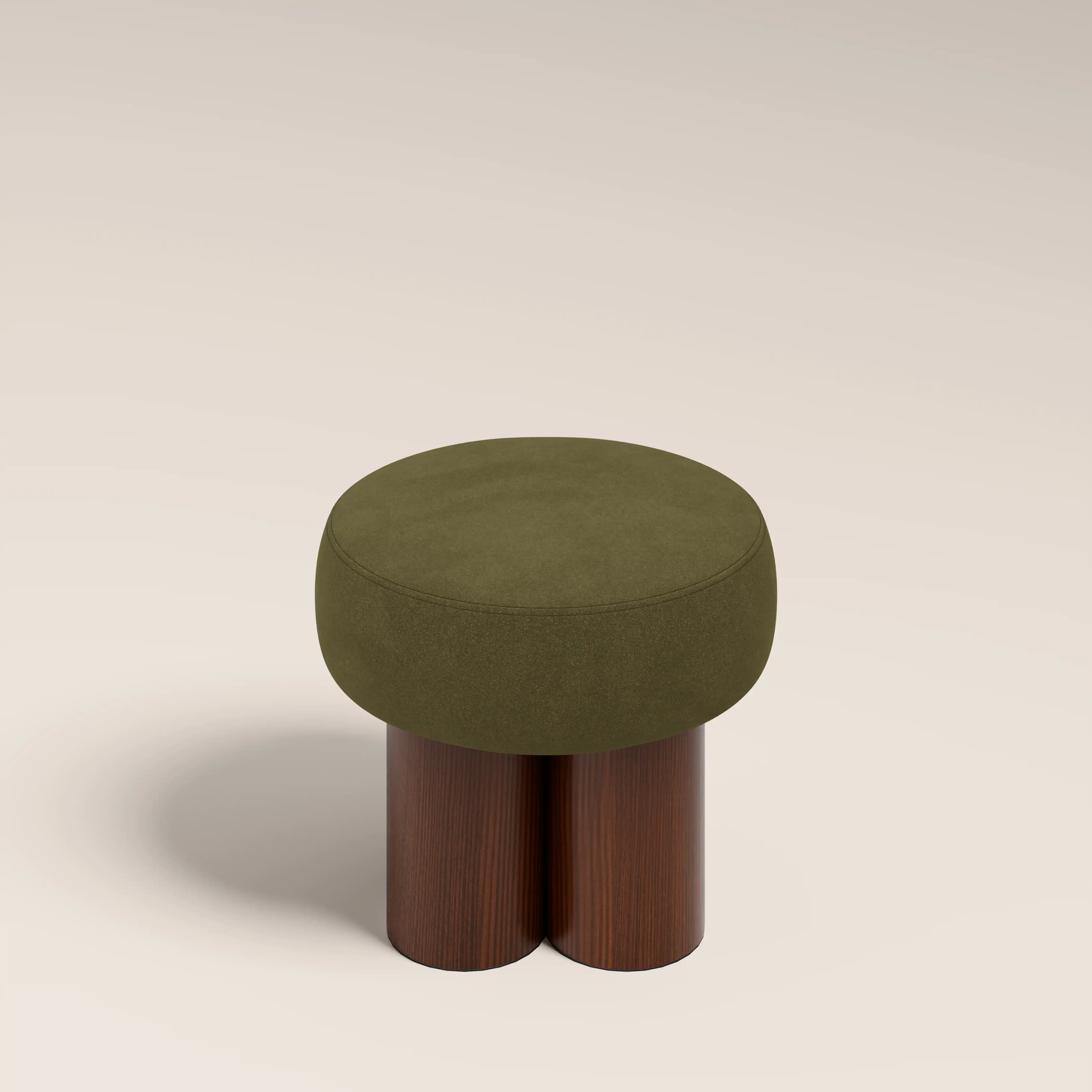 Rey Pouffe | Moss Green Sustainable Mohair Velvet & Walnut - Image 2