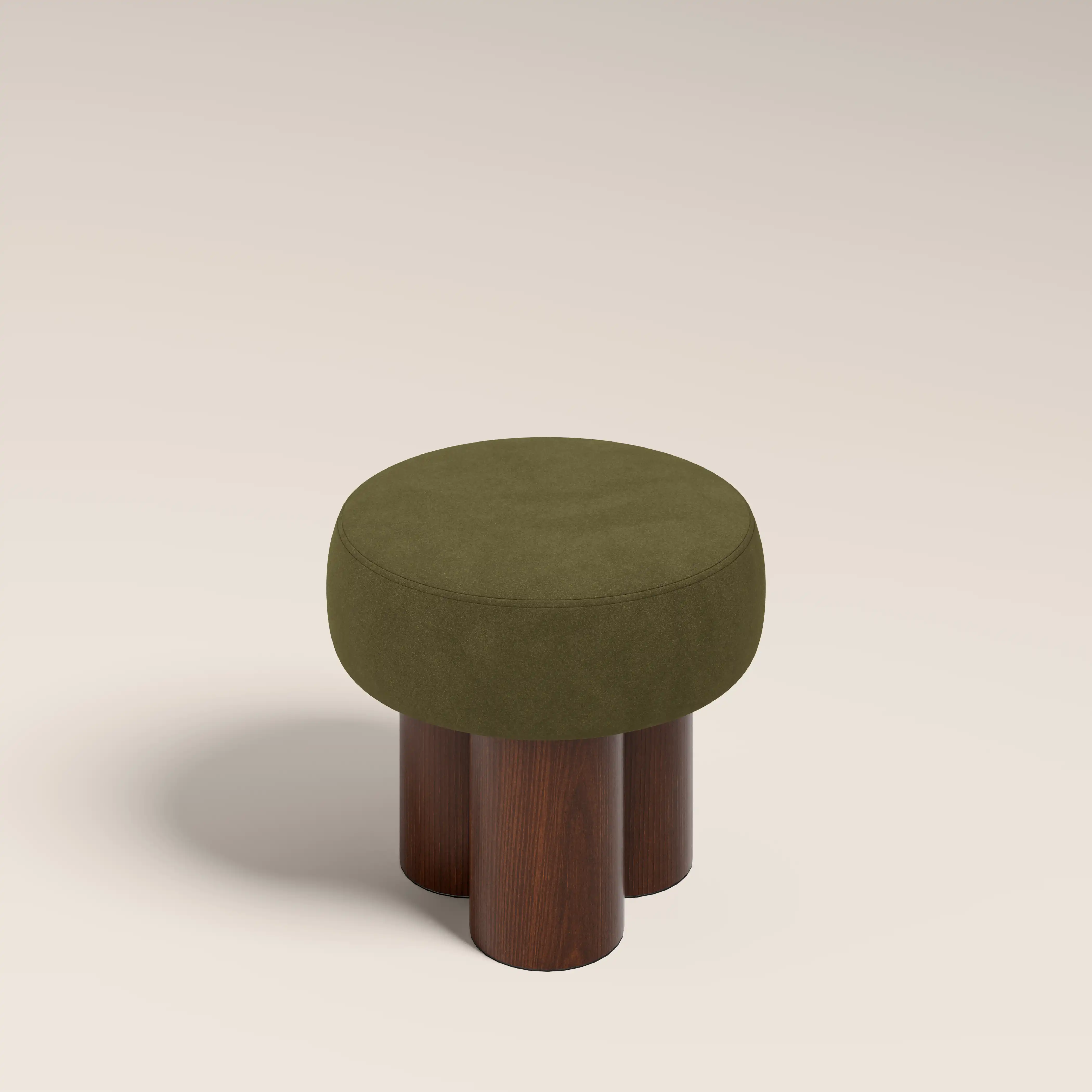 Rey Pouffe | Moss Green Sustainable Mohair Velvet & Walnut - Image 4