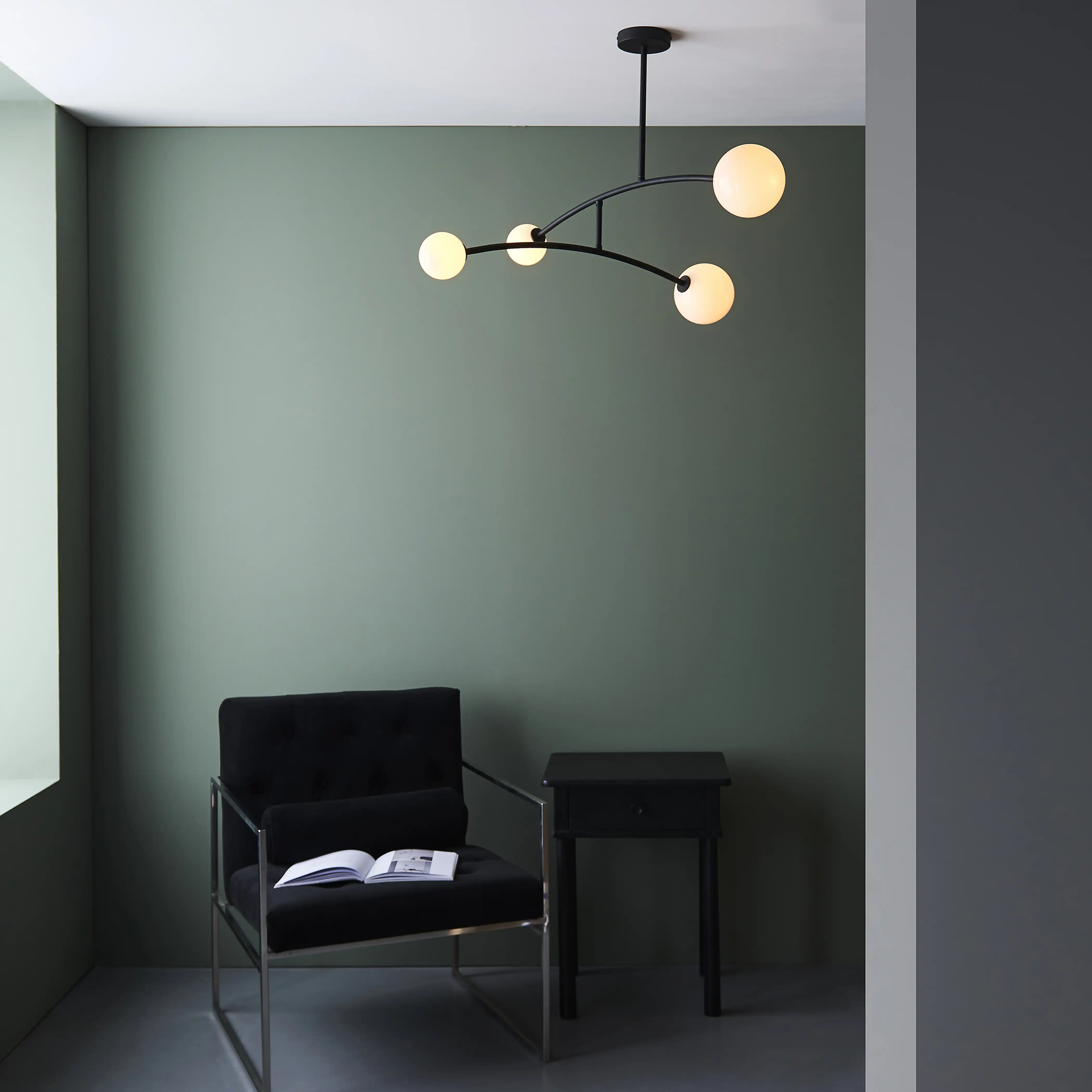 Rica 4 Light Pendant Light | Opal & Matte Black - Image 4