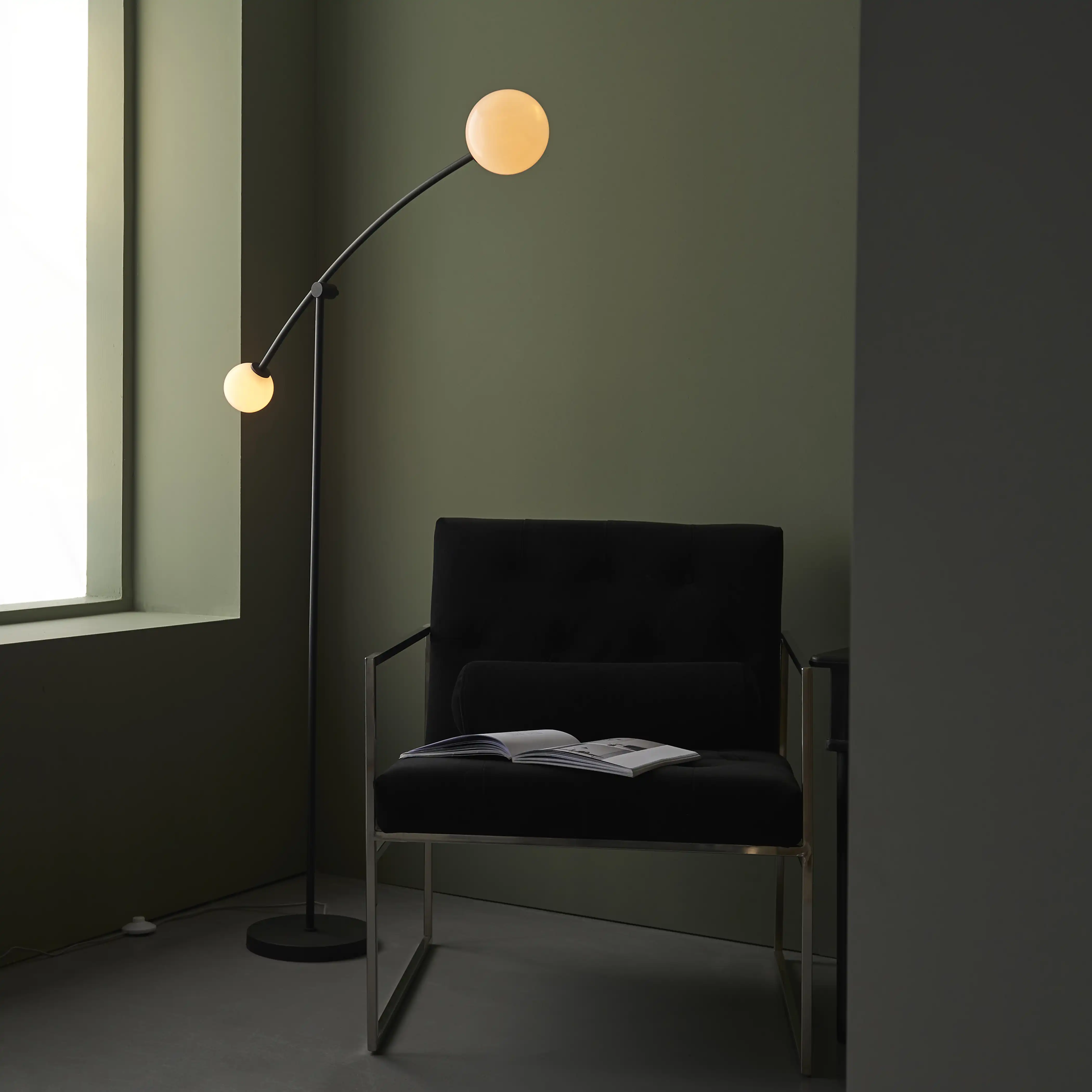 Rica Arched Floor Lamp | Opal & Matte Black - Image 3