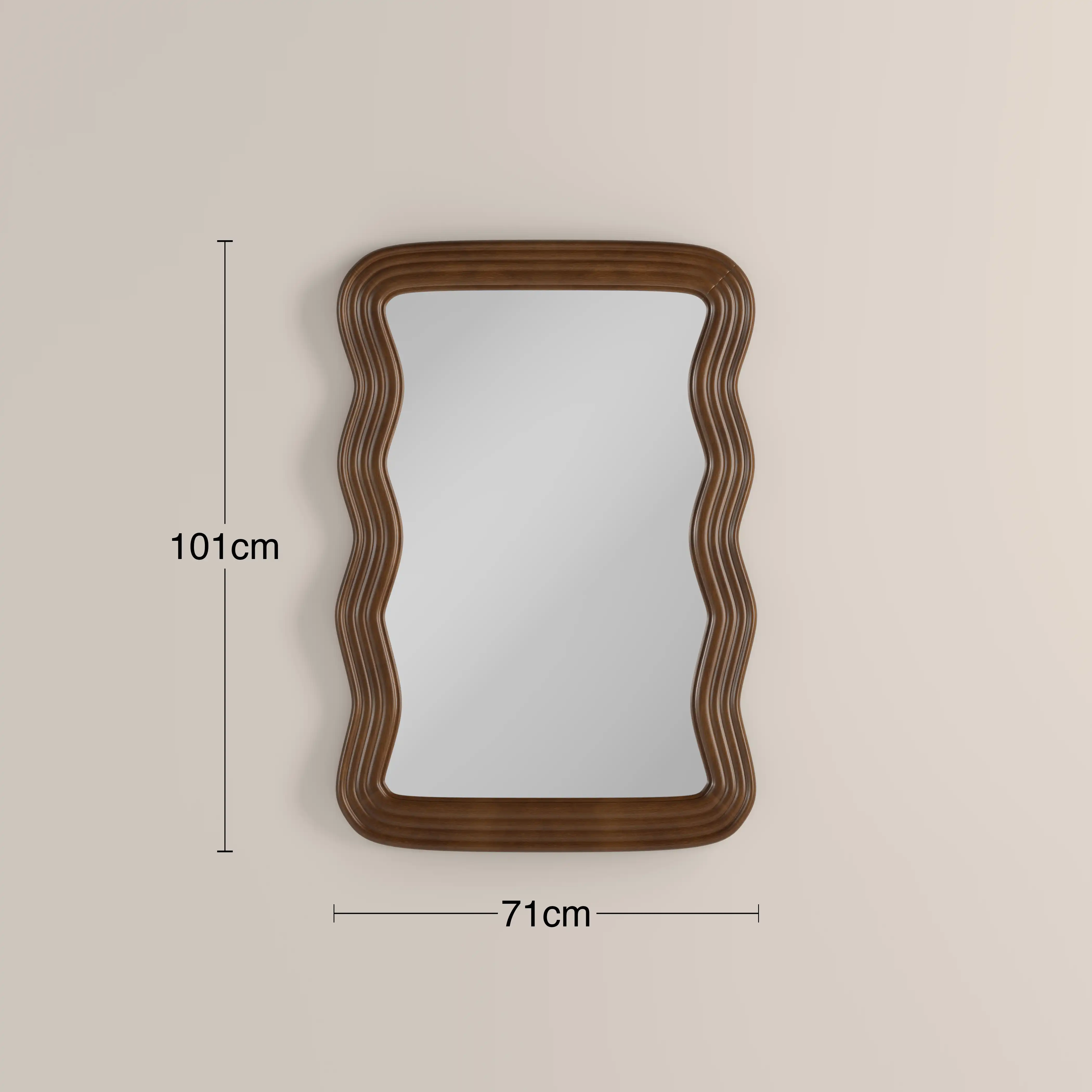 Ridley Wavy Wall Mirror, 101 x 71 cm | Walnut - Image 3