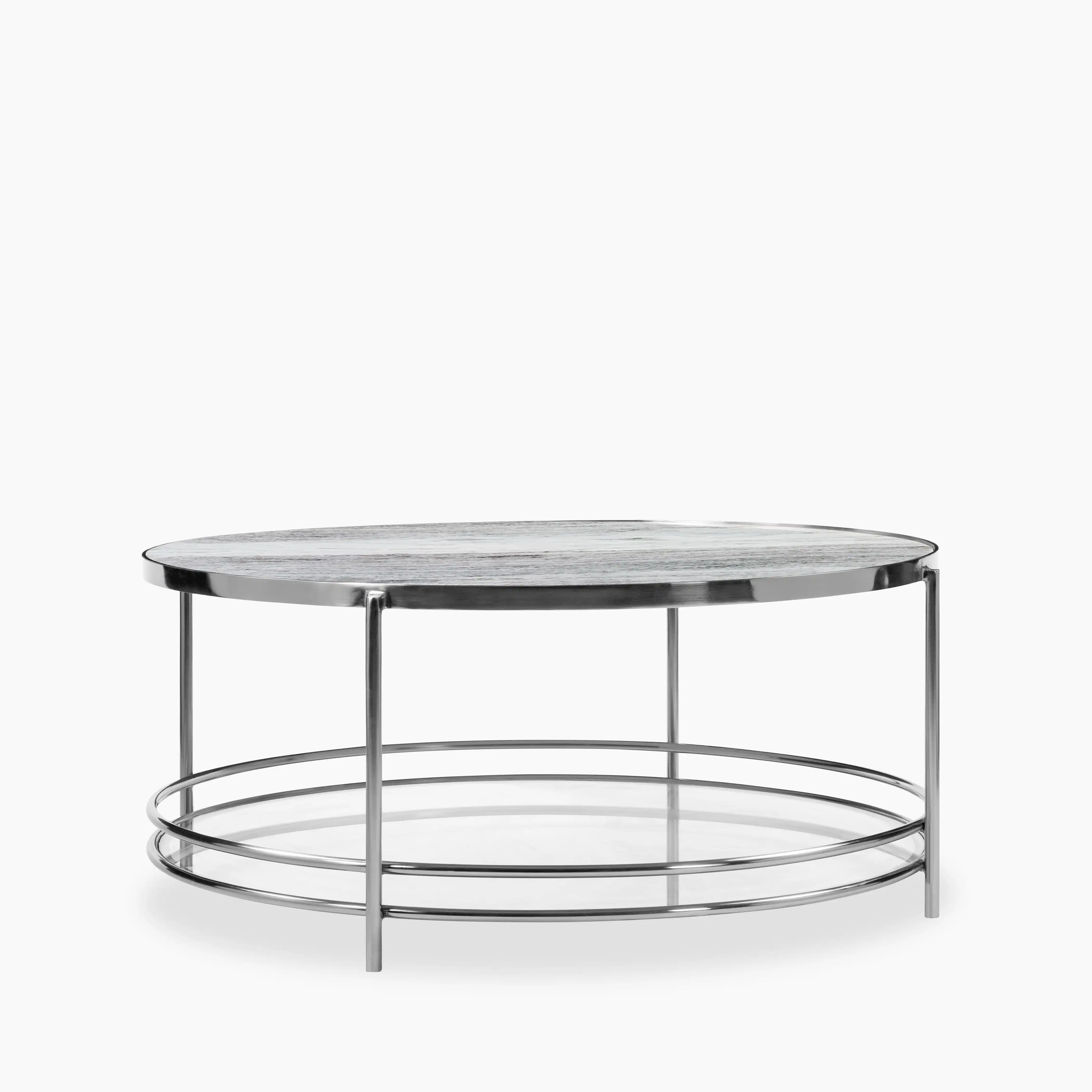 Roma Round Coffee Table | Grey Marble & Chrome - Image 2
