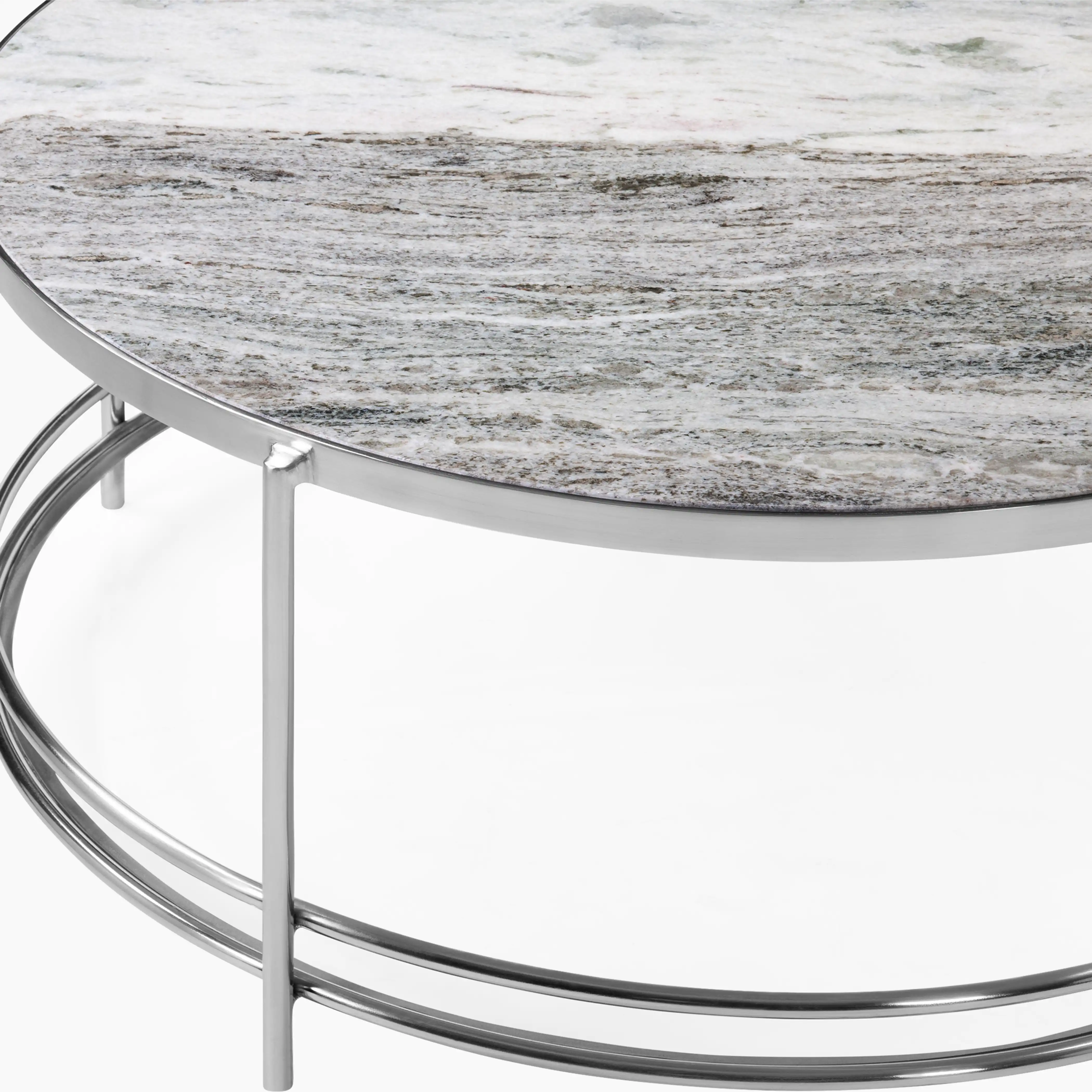 Roma Round Coffee Table | Grey Marble & Chrome - Image 3
