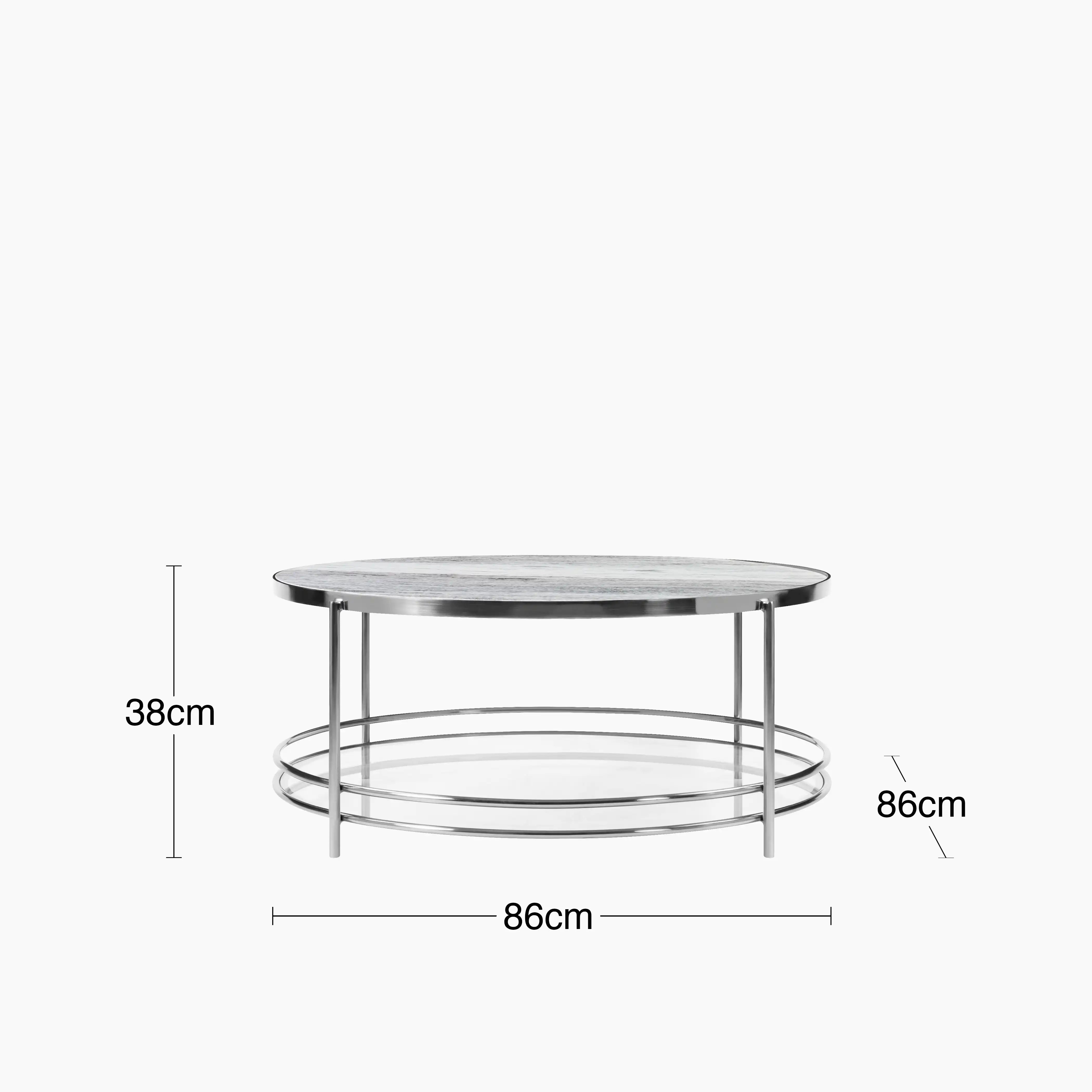 Roma Round Coffee Table | Grey Marble & Chrome - Image 4