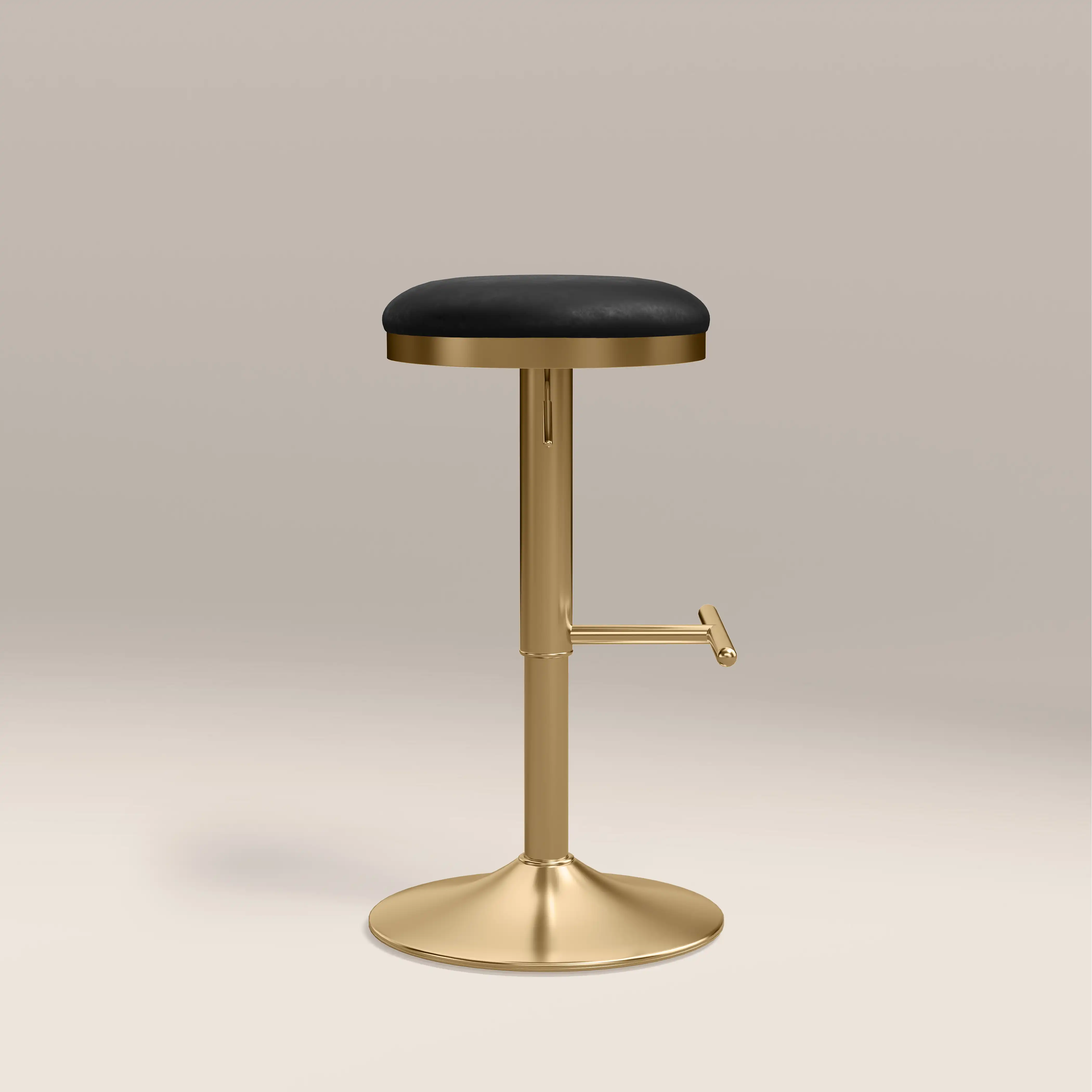 Romy Adjustable Stool | Vintage Black Faux Leather & Brass - Image 3