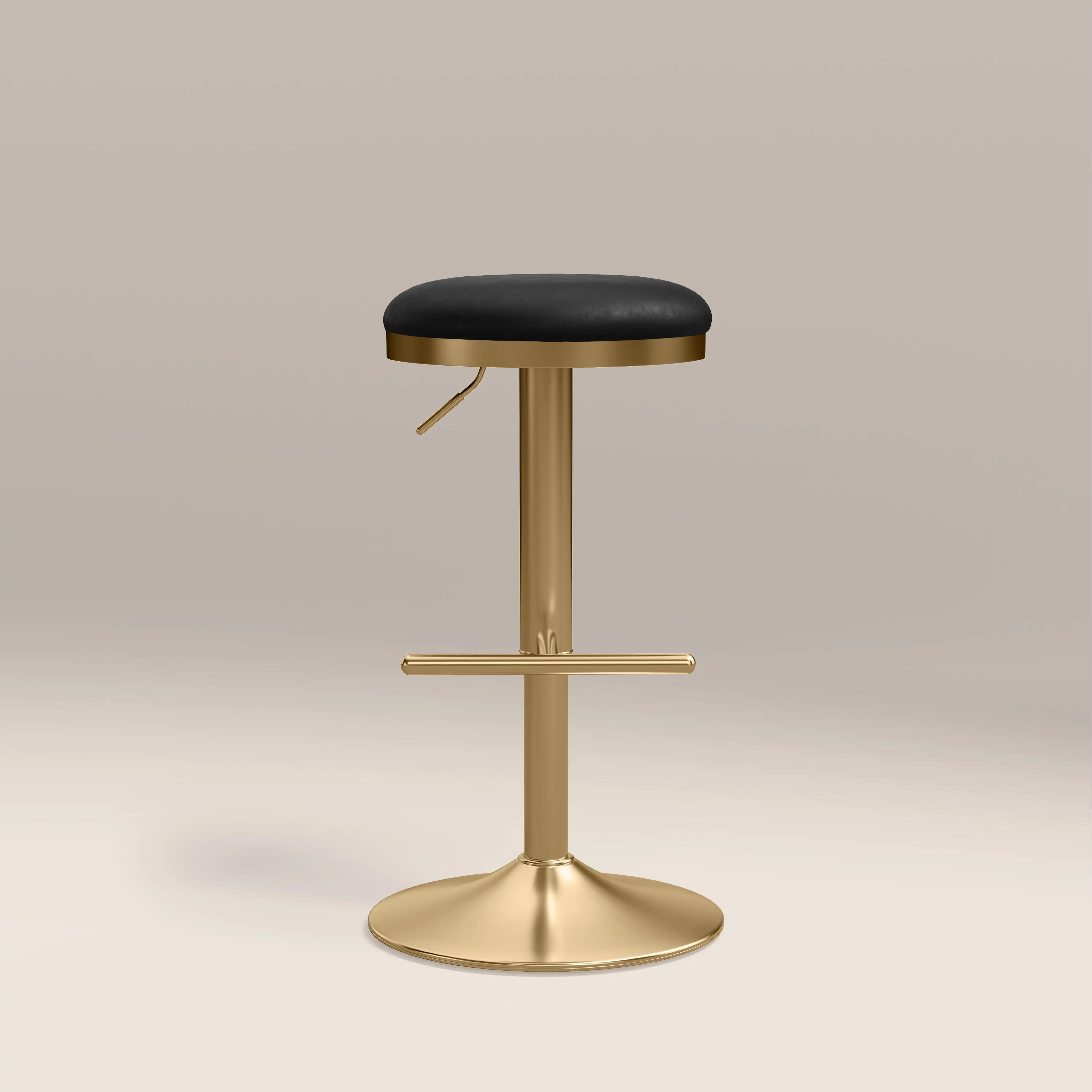 Romy Adjustable Stool | Vintage Black Faux Leather & Brass - Image 5