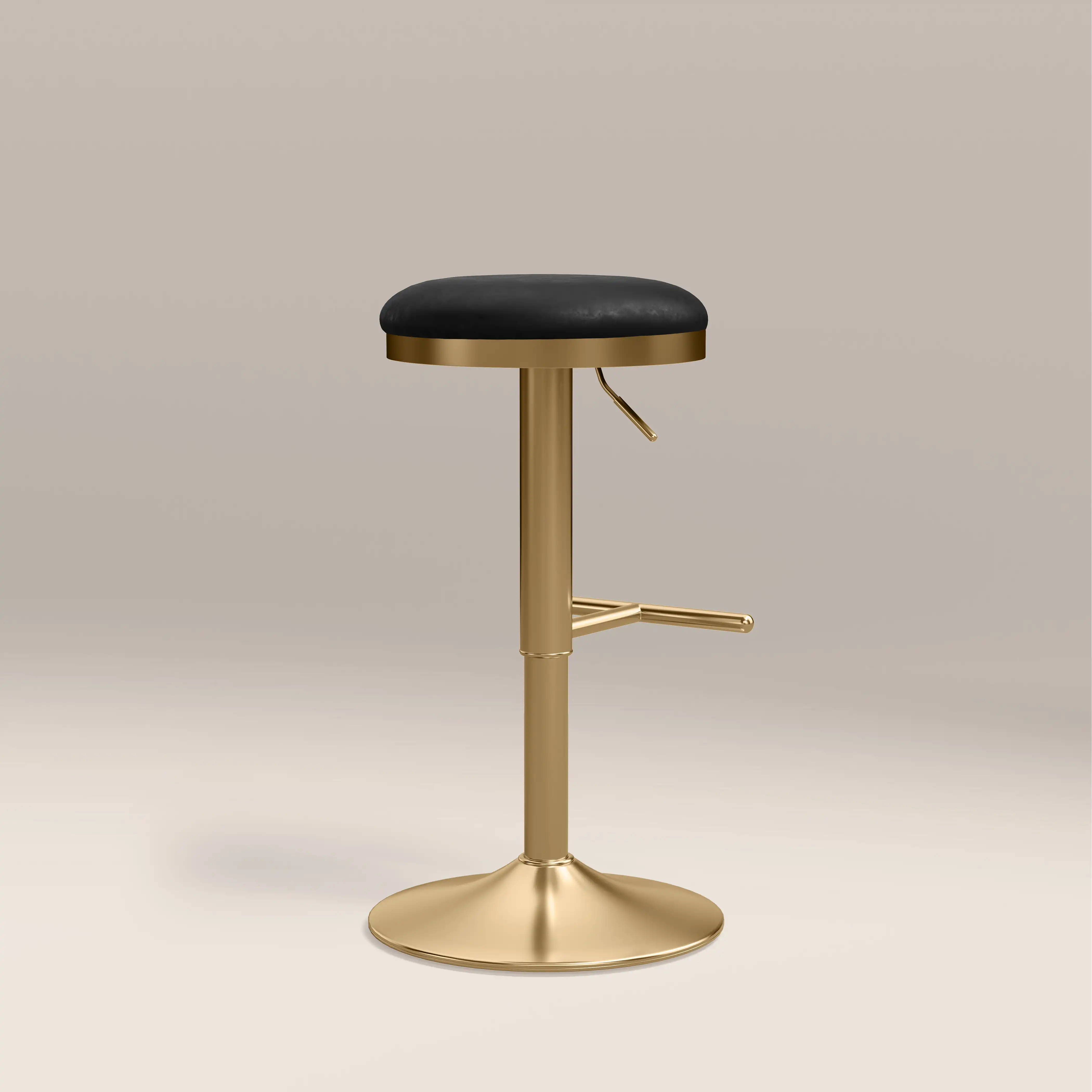 Romy Adjustable Stool | Vintage Black Faux Leather & Brass - Image 6